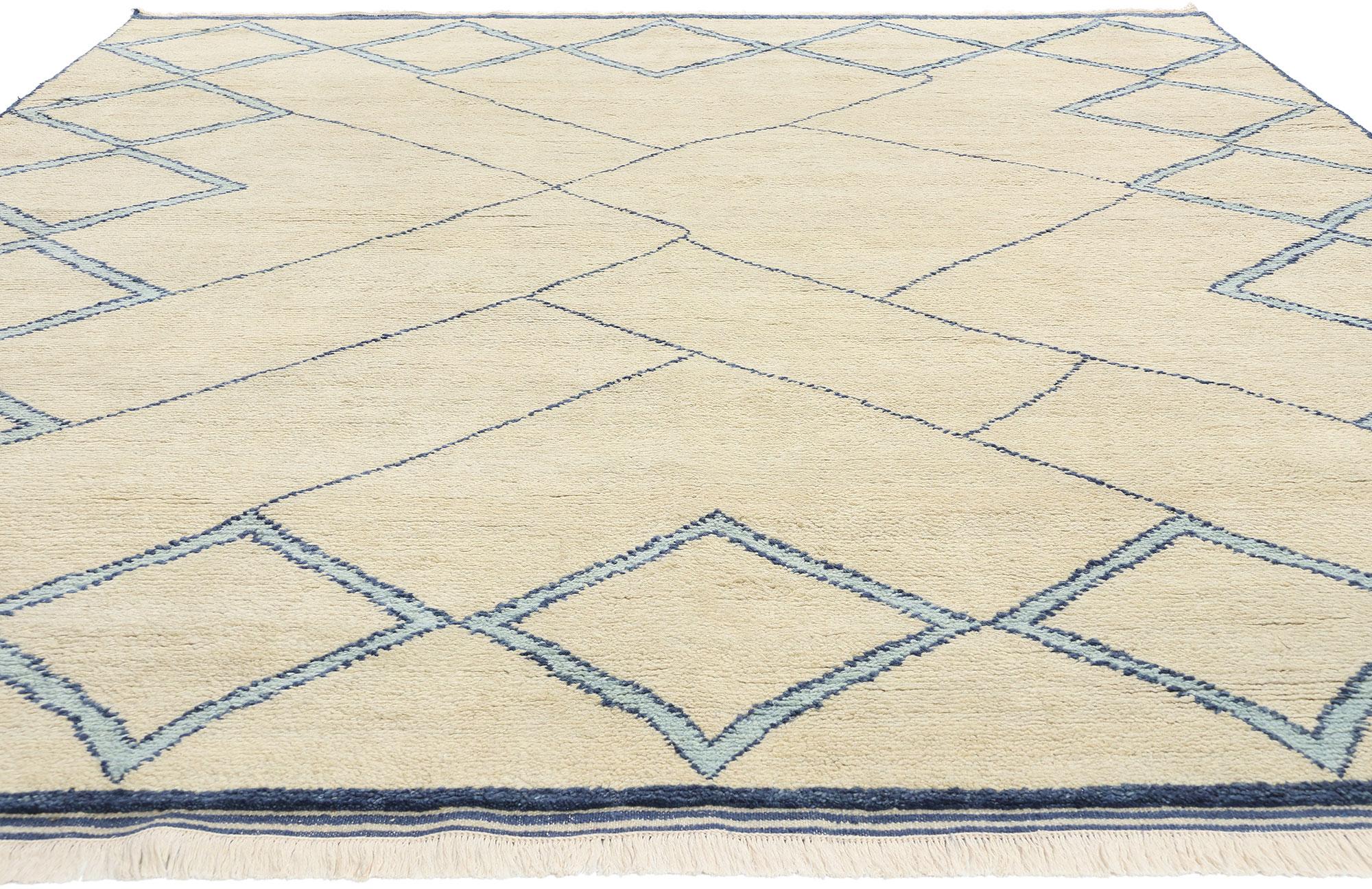Bohemian New Blue Diamond Contemporary Moroccan Area Rug For Sale