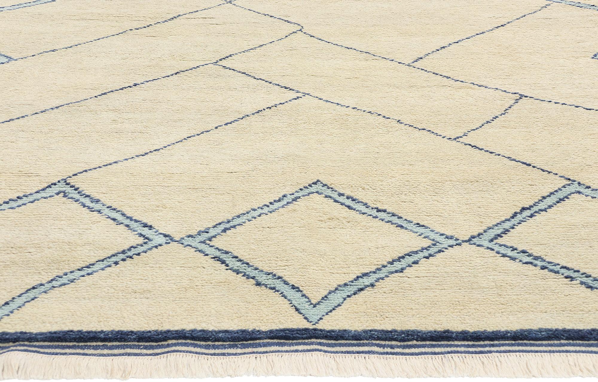 Indian New Blue Diamond Contemporary Moroccan Area Rug For Sale