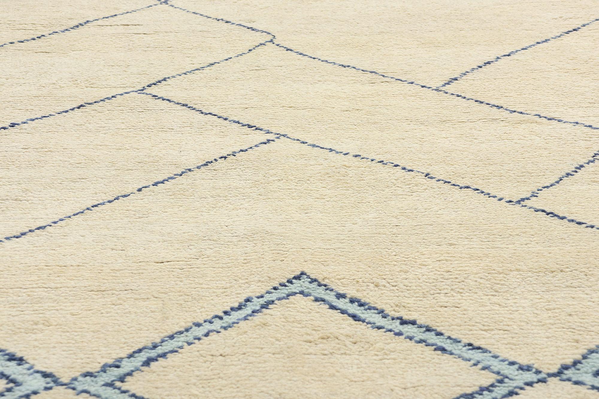 Hand-Knotted New Blue Diamond Contemporary Moroccan Area Rug For Sale