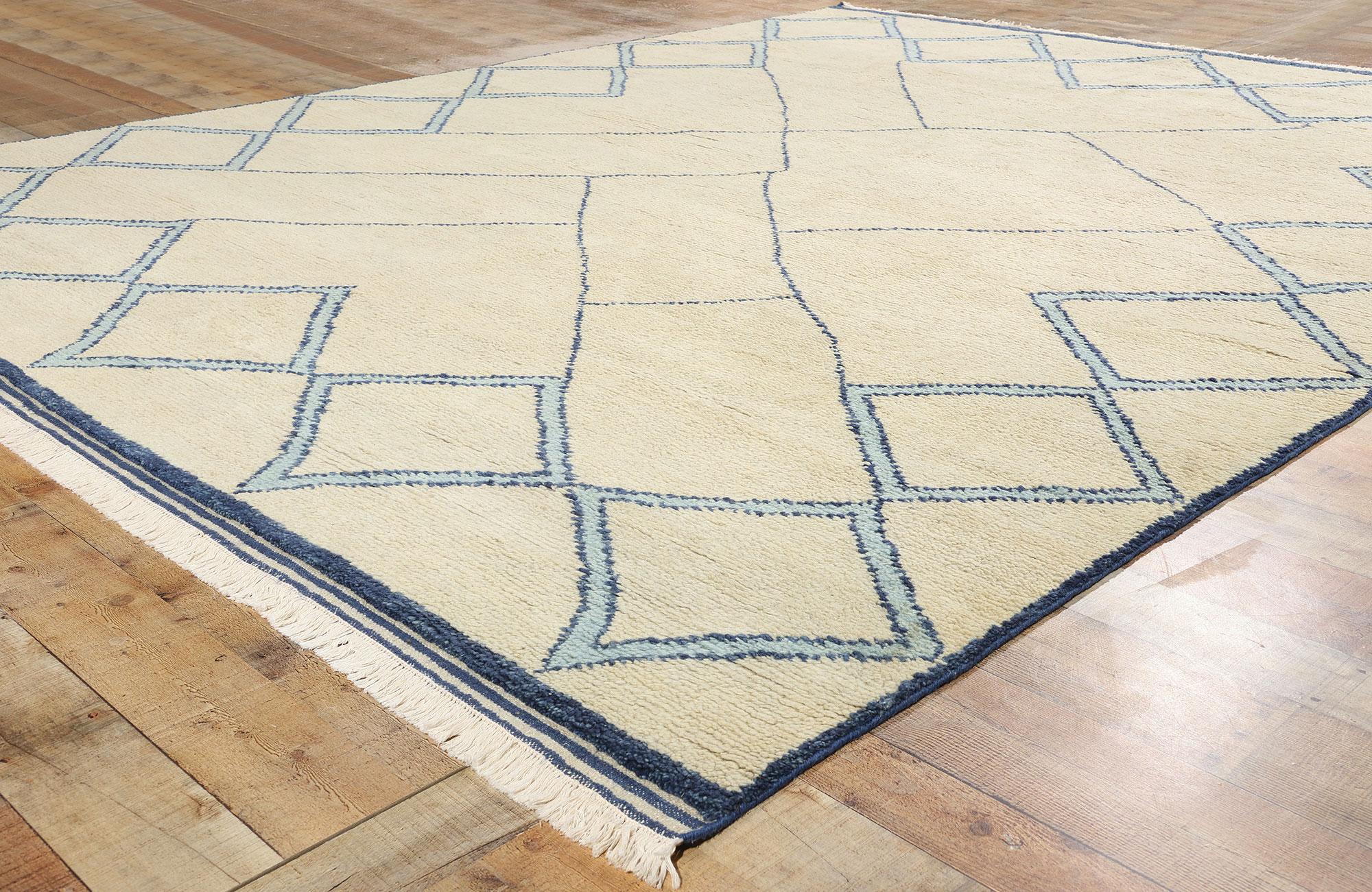 Wool New Blue Diamond Contemporary Moroccan Area Rug For Sale