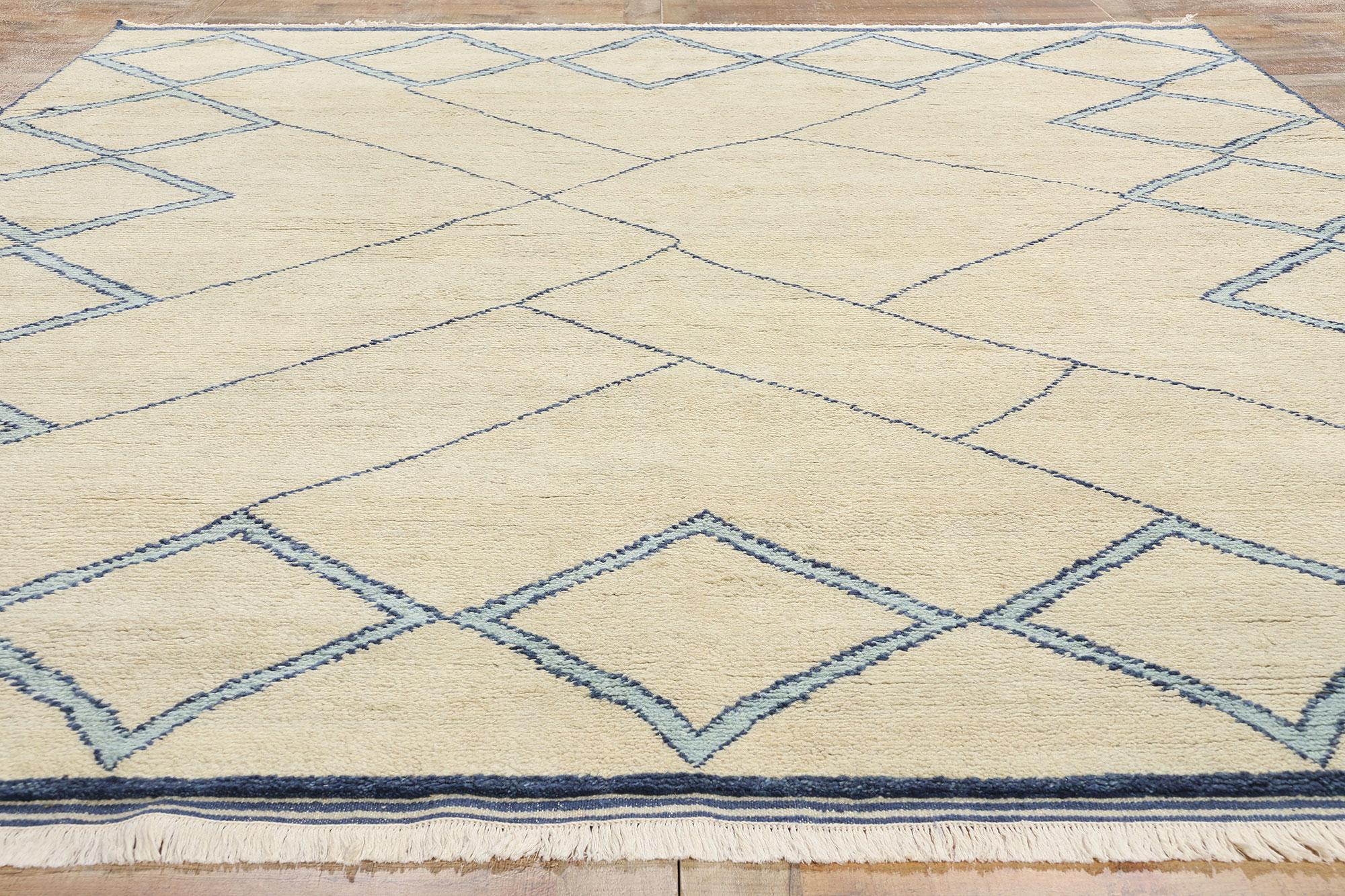 New Blue Diamond Contemporary Moroccan Area Rug For Sale 1
