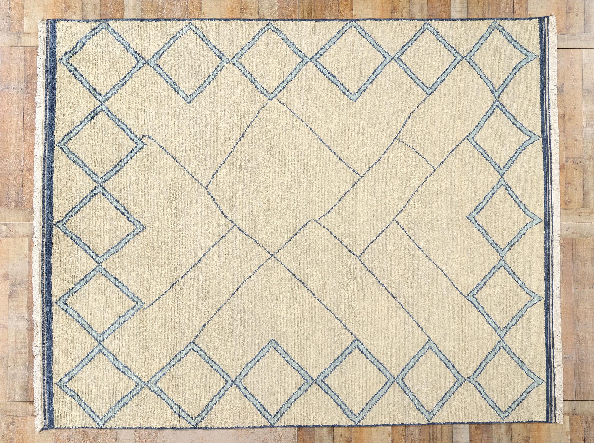 New Blue Diamond Contemporary Moroccan Area Rug For Sale 2