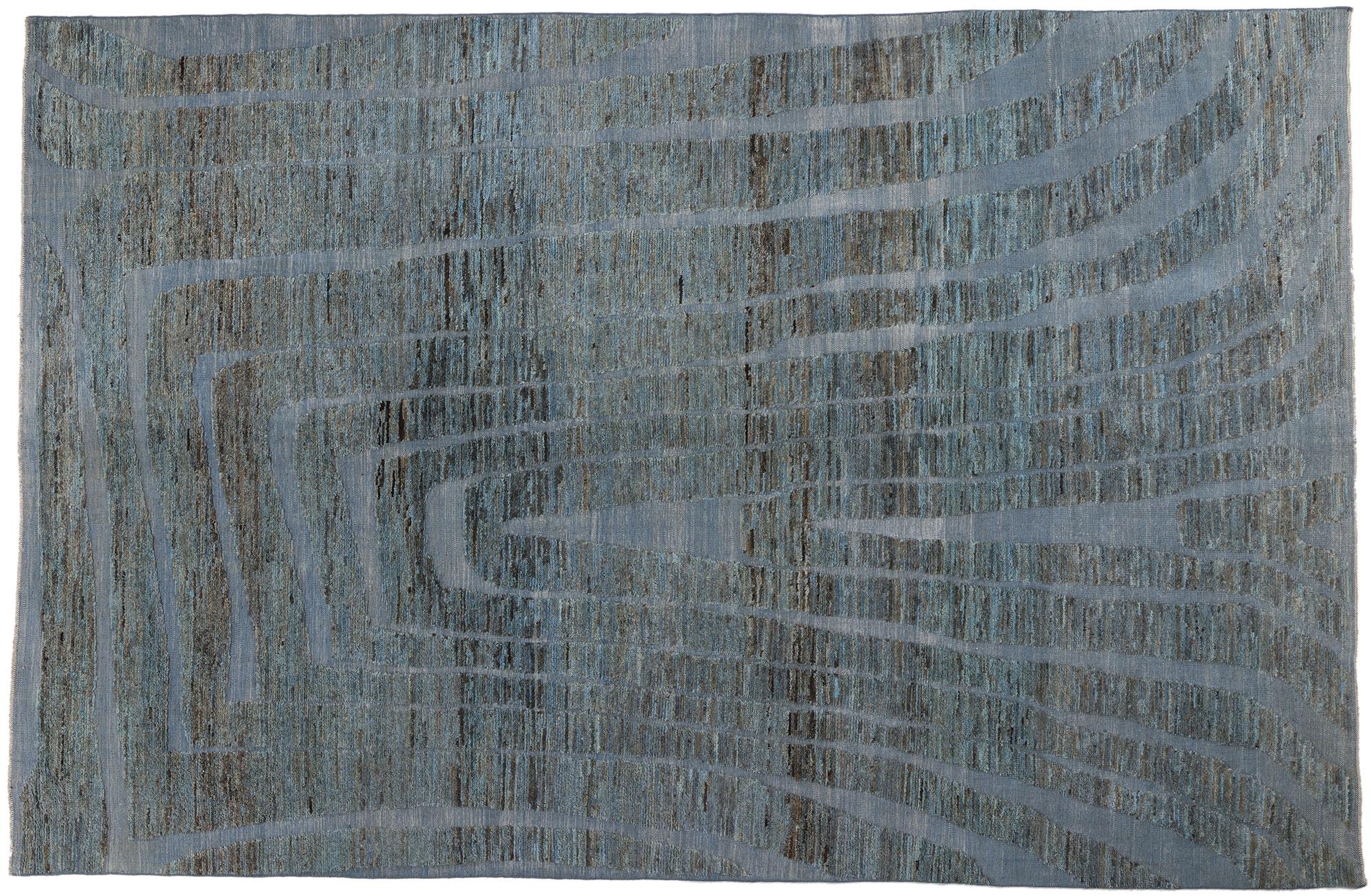 New Blue Moroccan High and Low Biophilic Rug For Sale 2
