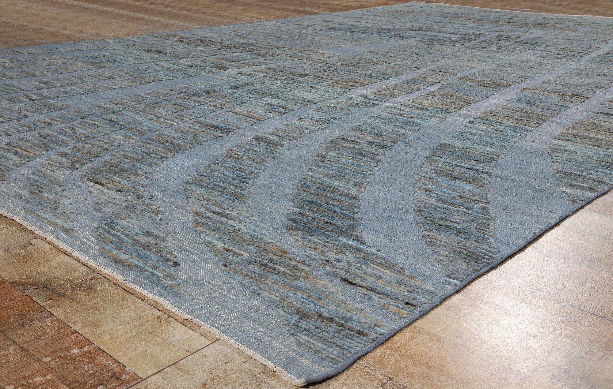 Modern New Blue Moroccan High and Low Biophilic Rug For Sale