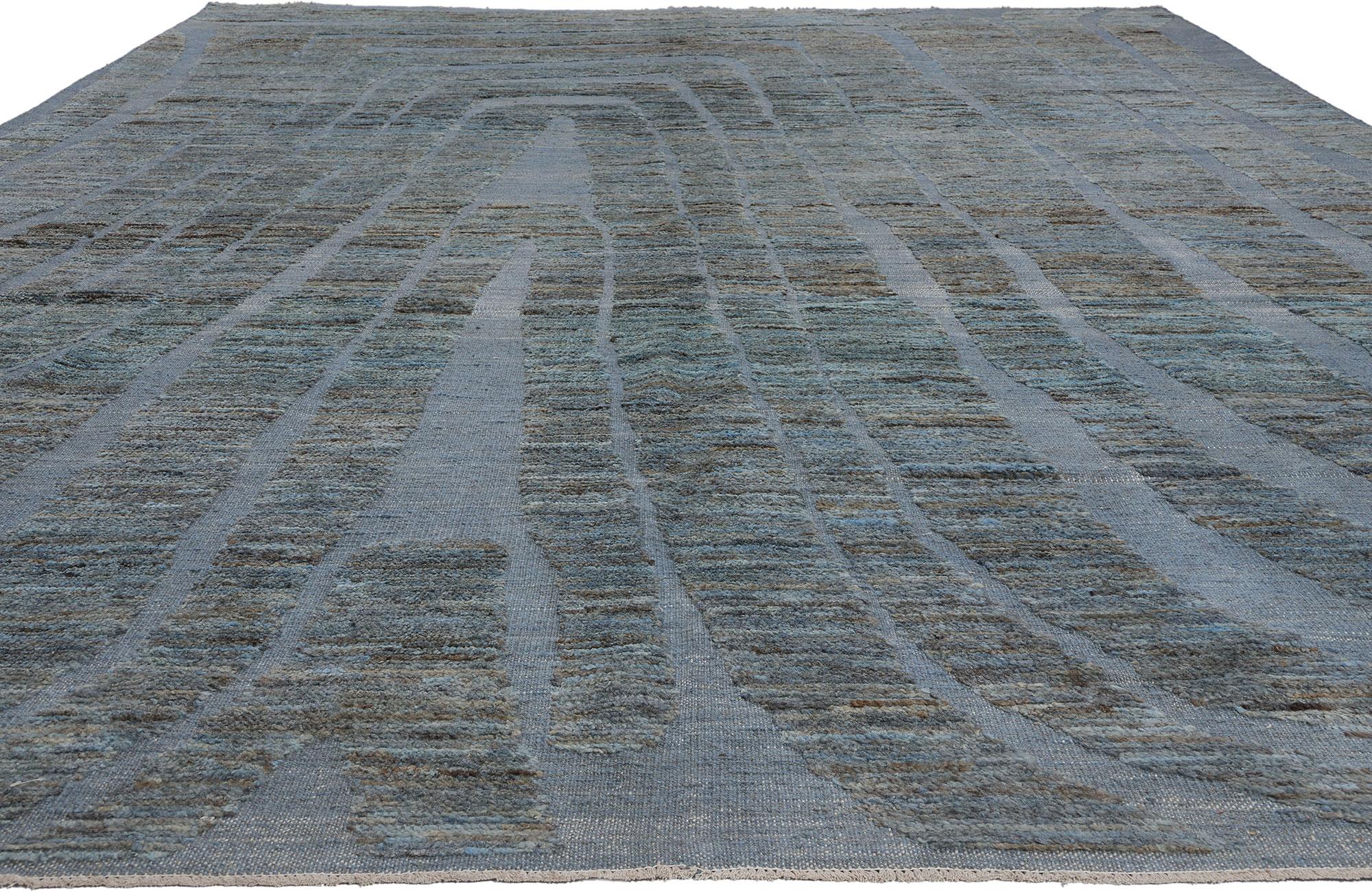 Indian New Blue Moroccan High and Low Biophilic Rug For Sale