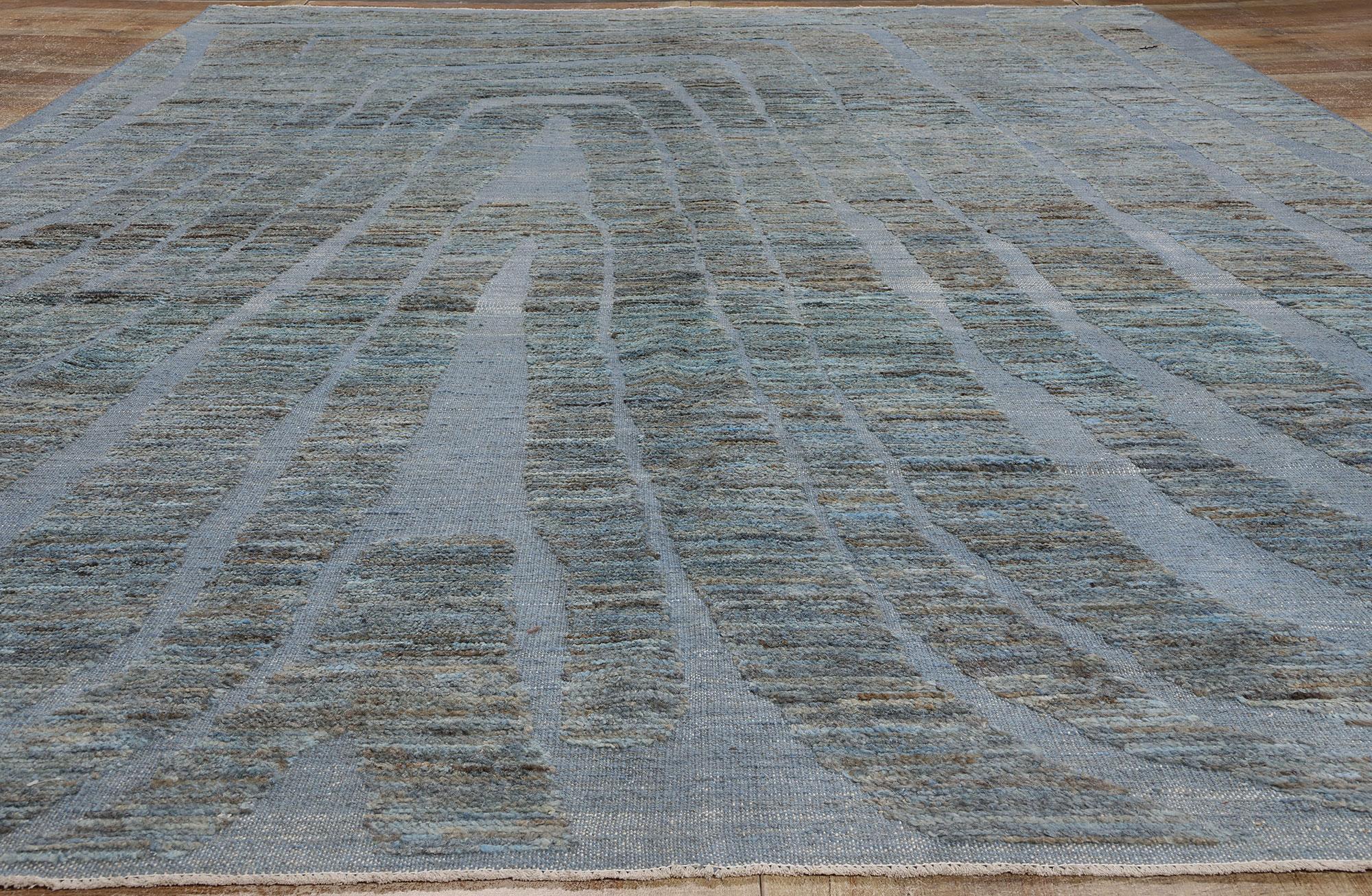 Hand-Knotted New Blue Moroccan High and Low Biophilic Rug For Sale