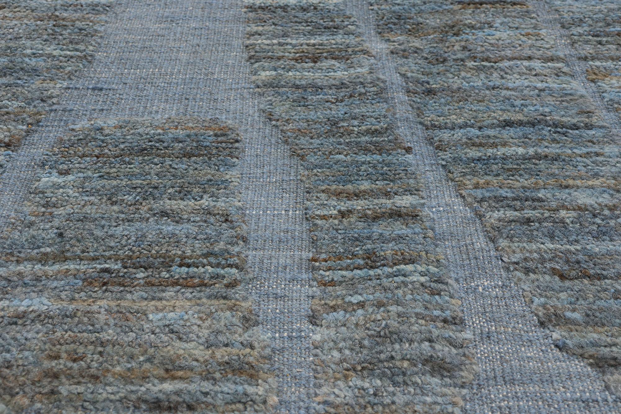 Contemporary New Blue Moroccan High and Low Biophilic Rug For Sale