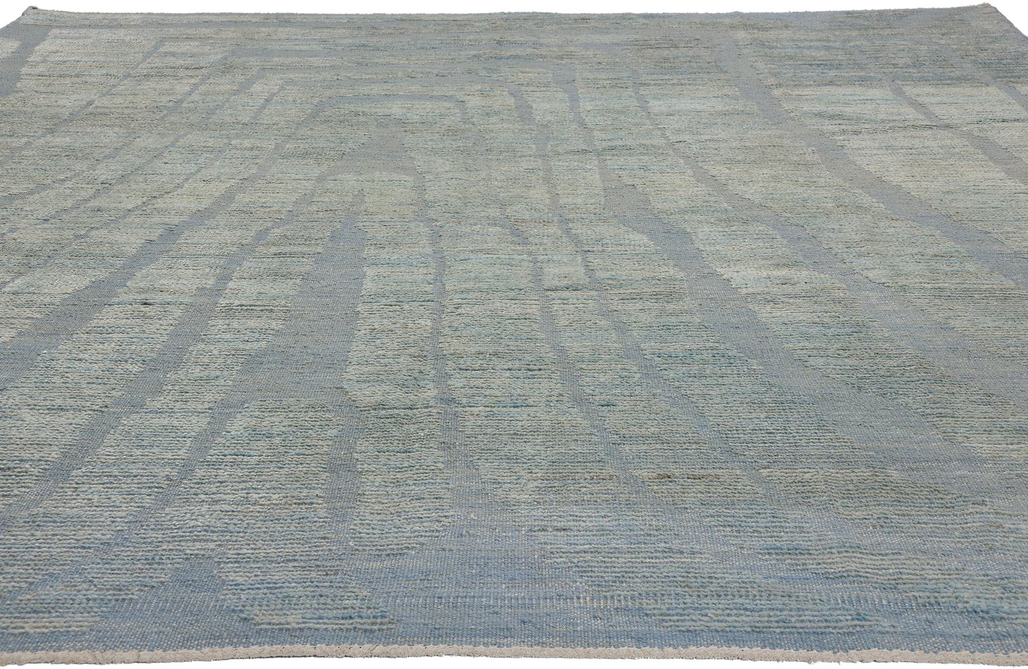 Hand-Knotted New Blue Moroccan High and Low Wool Pile Biophilic Rug For Sale