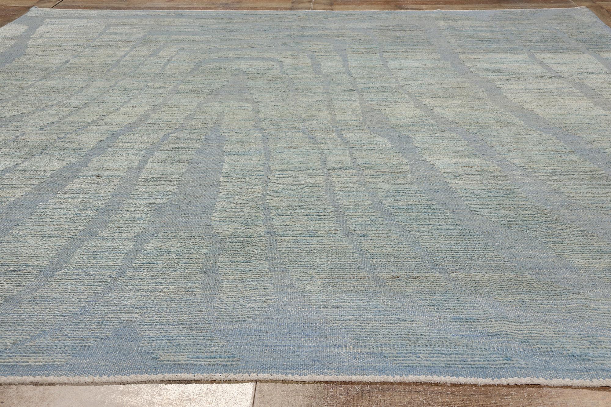 New Blue Moroccan High and Low Wool Pile Biophilic Rug In New Condition For Sale In Dallas, TX