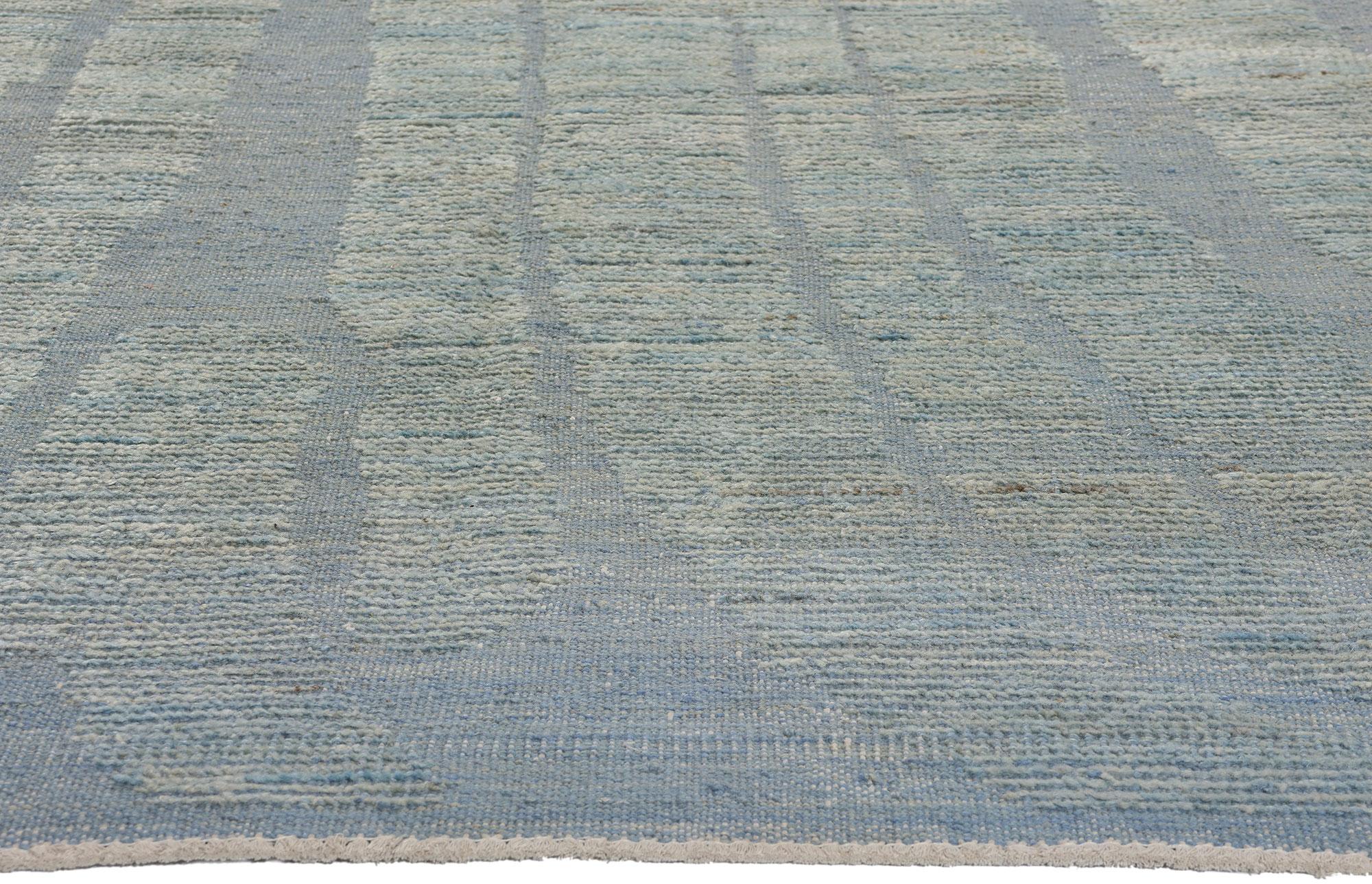 Contemporary New Blue Moroccan High and Low Wool Pile Biophilic Rug For Sale