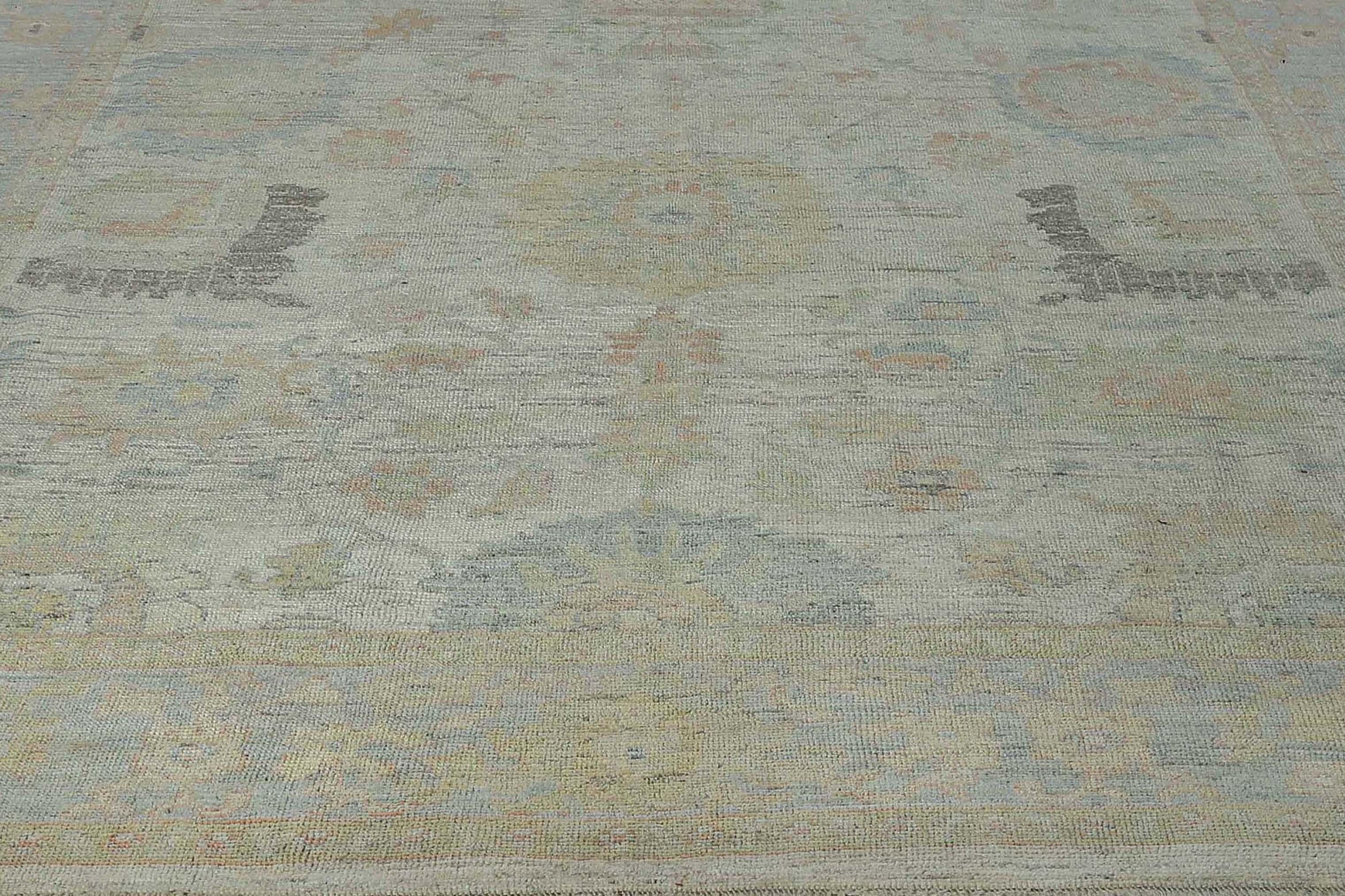 Afghanistan Oushak Area Rugs Circa 1990 - Wool Ivory Light Blue Design - 95469 For Sale 5
