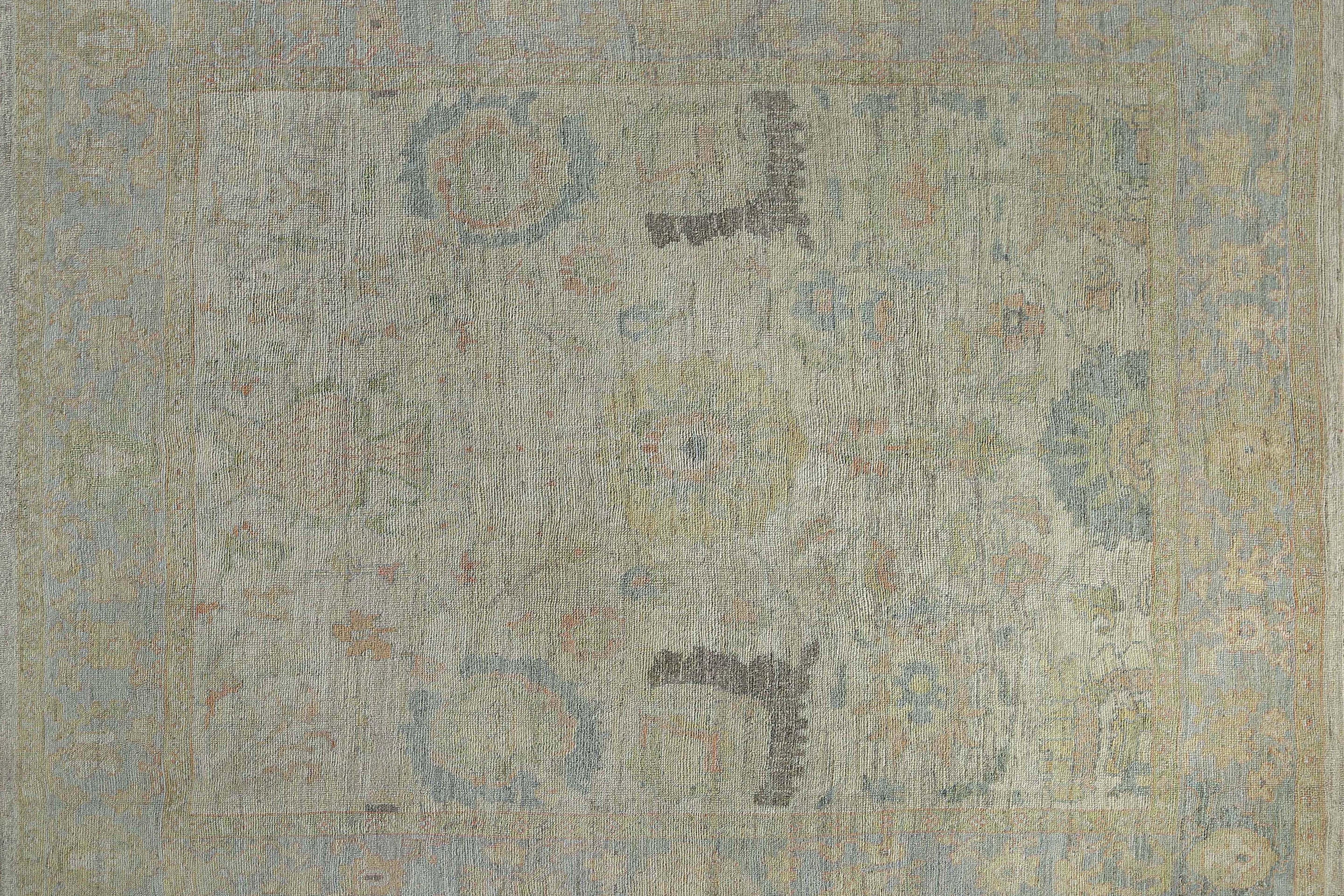 Afghanistan Oushak Area Rugs Circa 1990 - Wool Ivory Light Blue Design - 95469 For Sale 3