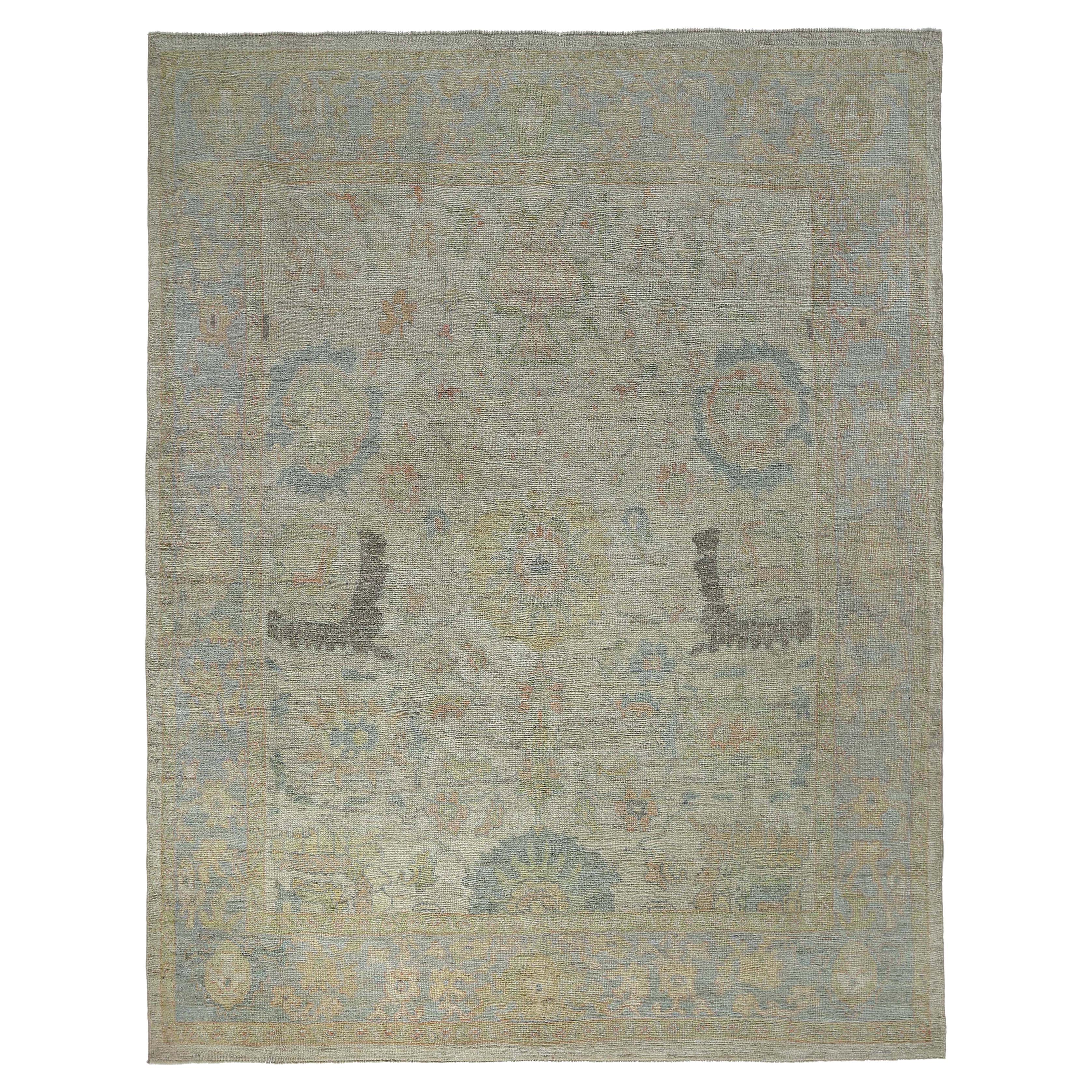 New Blue Oushak Rug from Turkey For Sale