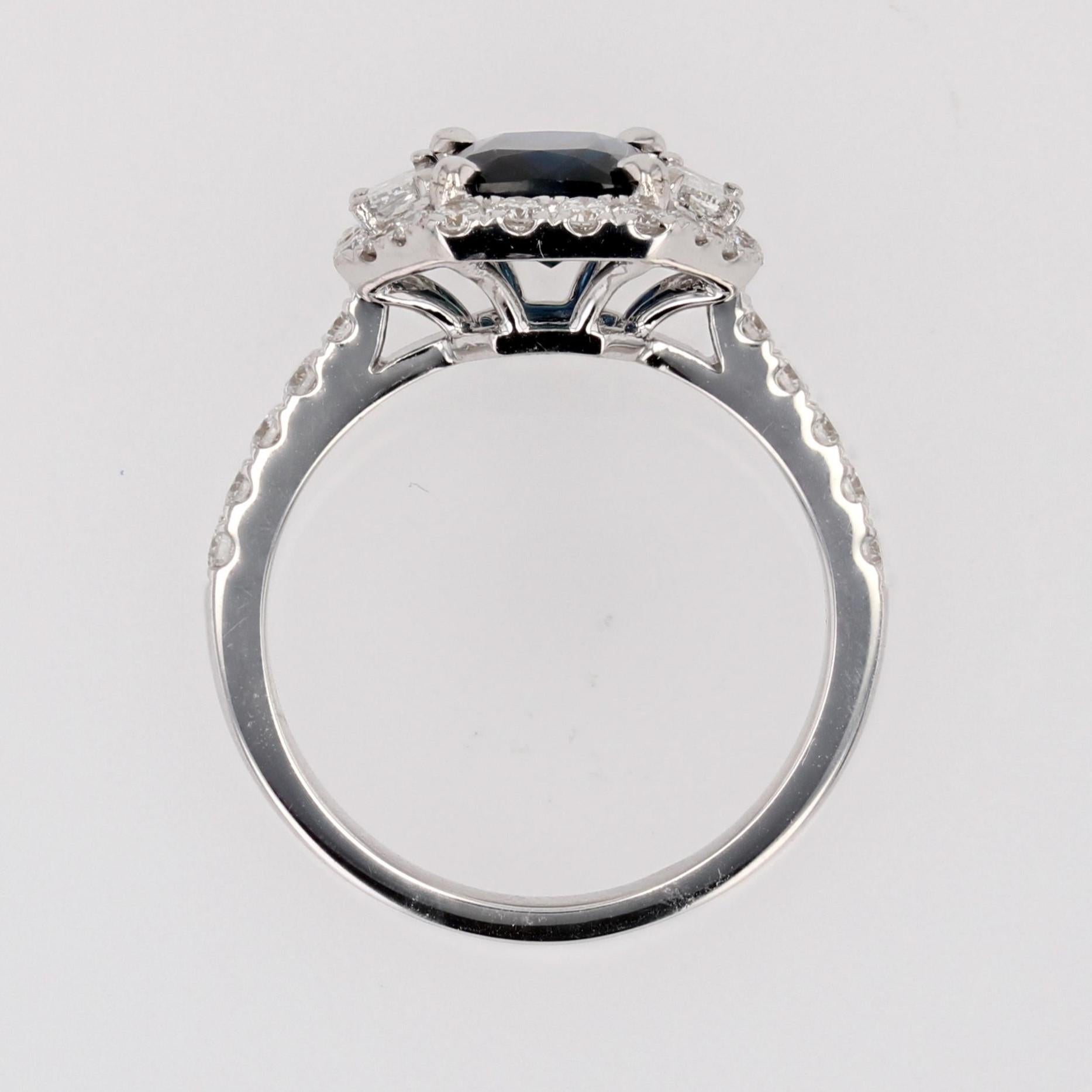 New Blue Sapphire Trapeze Diamonds 18 Karat White Gold Cluster Ring For Sale 5