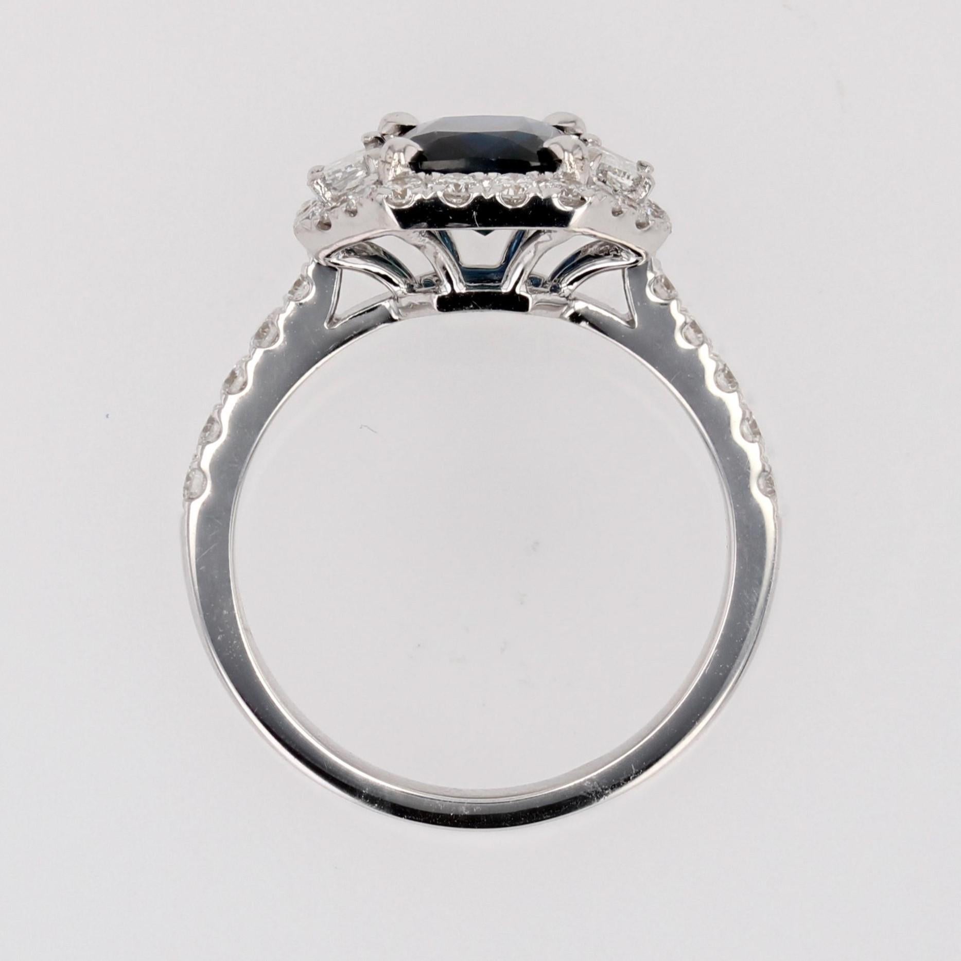 Nuevo Zafiro Azul Trapecio Diamantes Anillo Racimo Oro Blanco 18 Kilates en venta 5