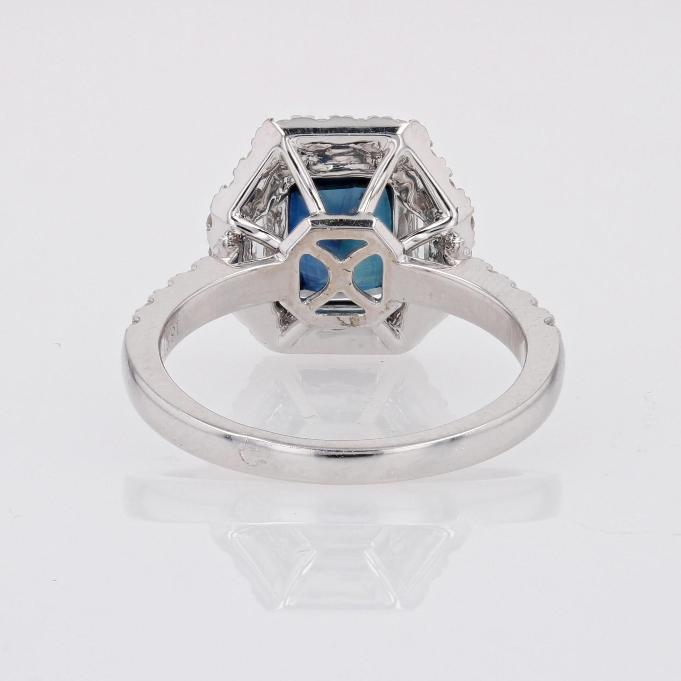 New Blue Sapphire Trapeze Diamonds 18 Karat White Gold Cluster Ring For Sale 6