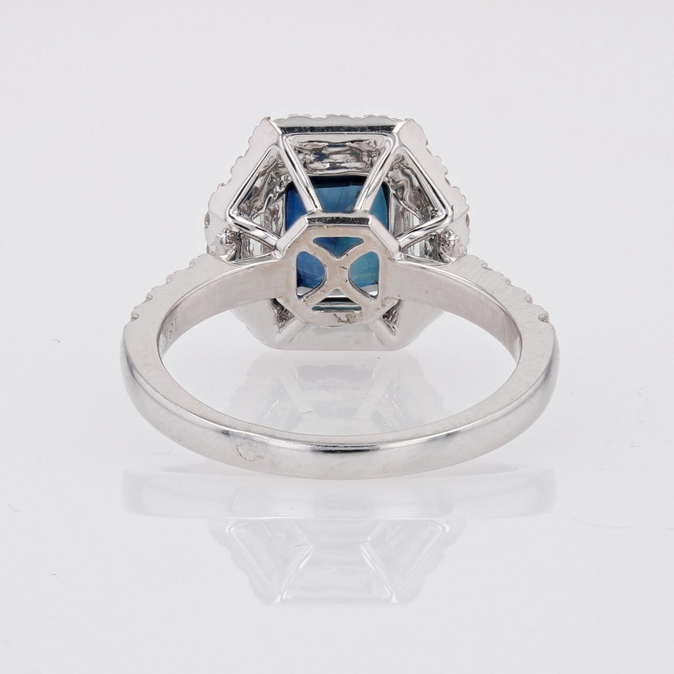 Nuevo Zafiro Azul Trapecio Diamantes Anillo Racimo Oro Blanco 18 Kilates en venta 6