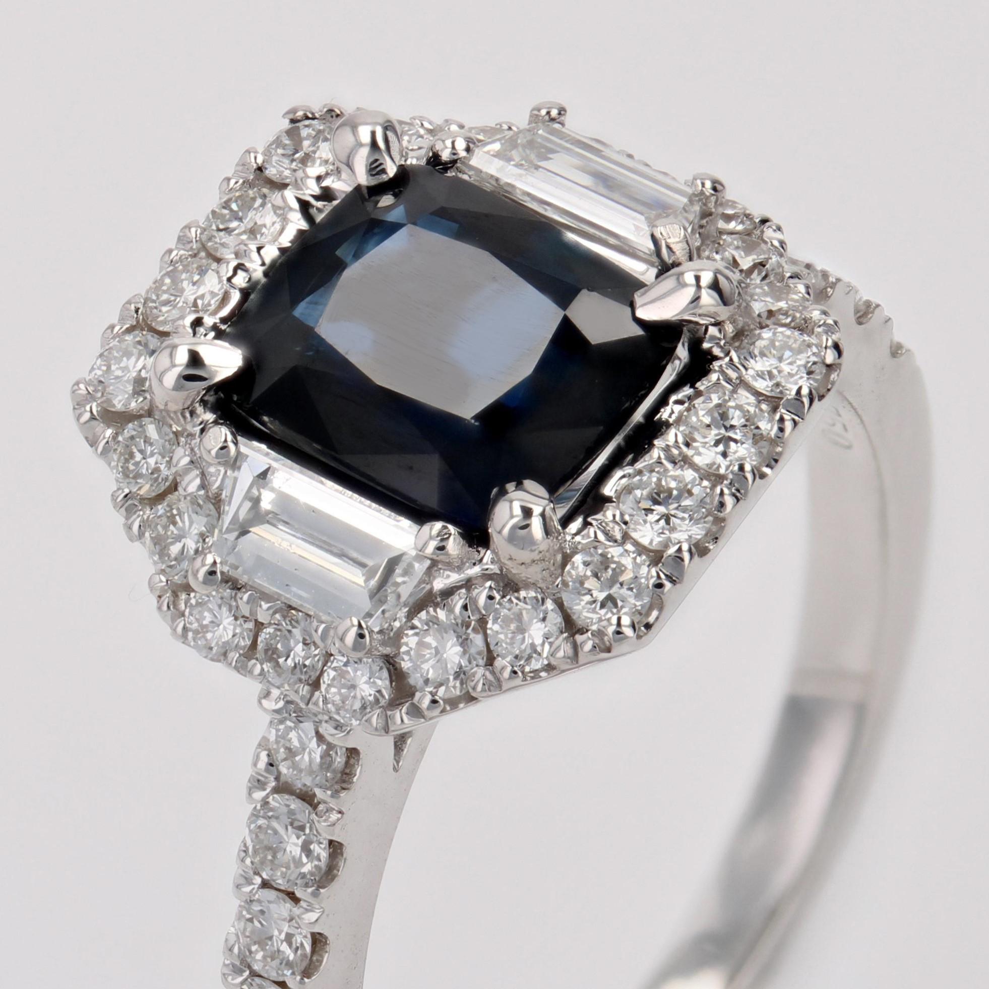 New Blue Sapphire Trapeze Diamonds 18 Karat White Gold Cluster Ring For Sale 1