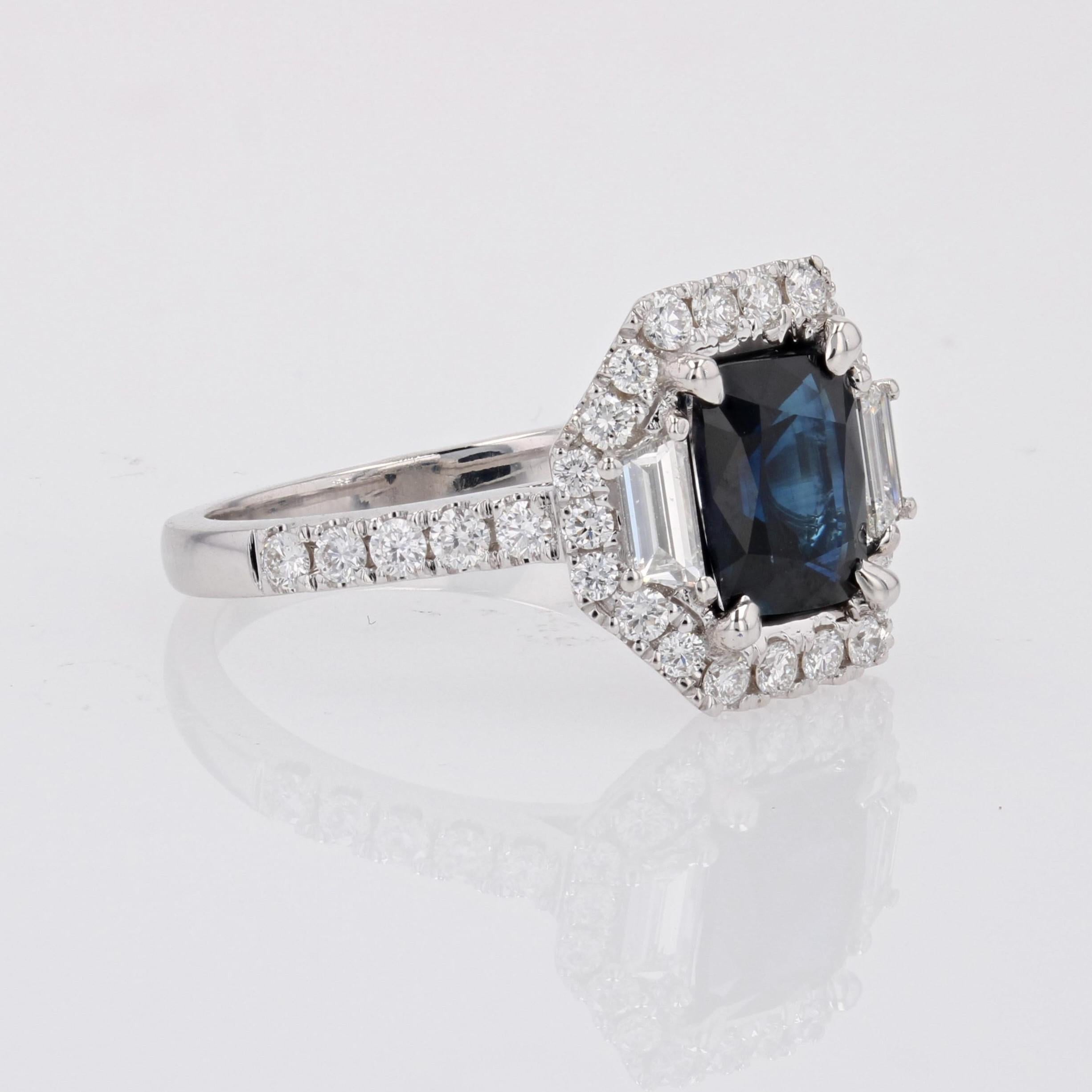 New Blue Sapphire Trapeze Diamonds 18 Karat White Gold Cluster Ring For Sale 2