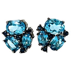 New Blue Topaz and Sapphire 14k White Gold Plated Sterling Earrings
