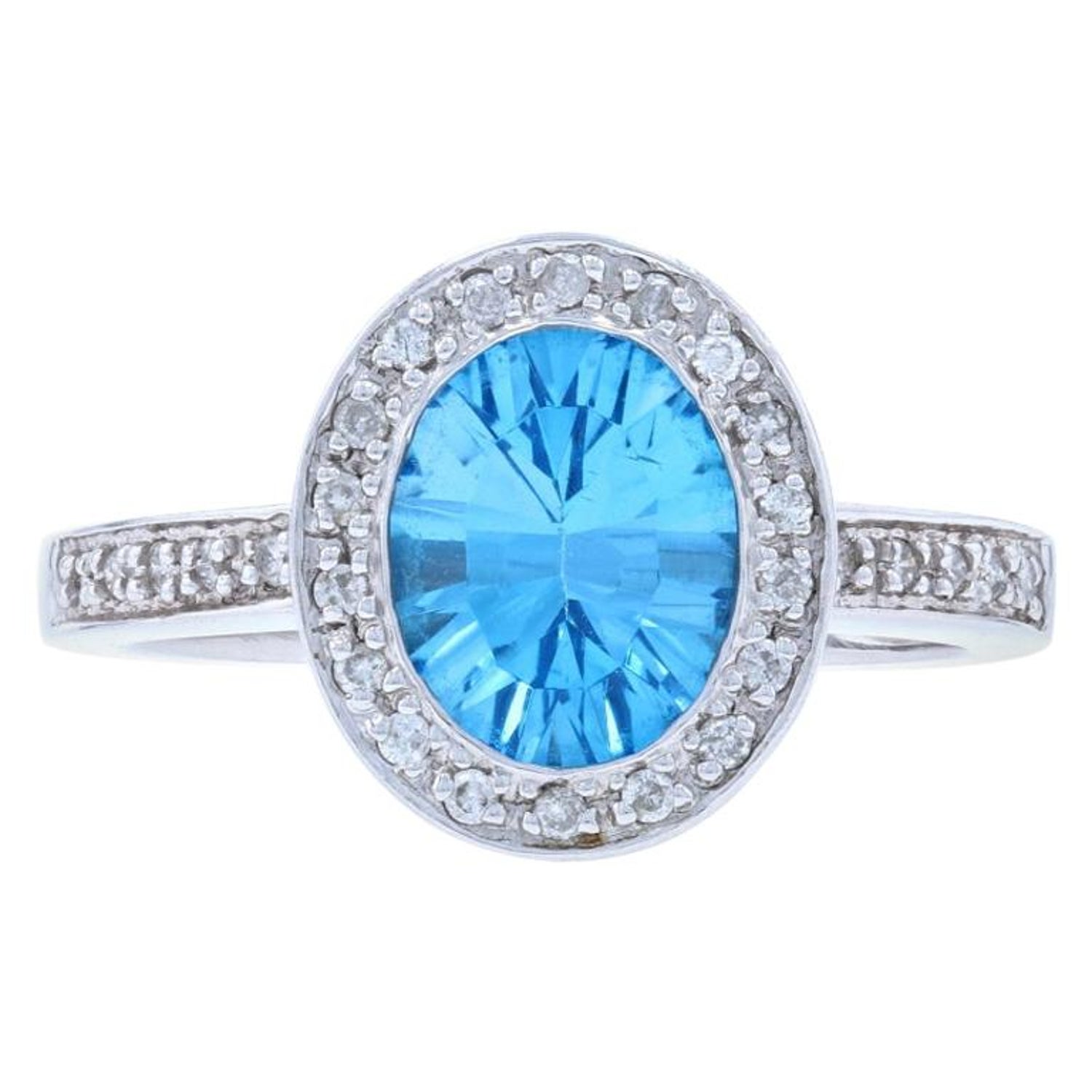 1.75 CTW 14k Solid Gold Ring with Natural Diamonds and Square Shaped Blue Topaz
