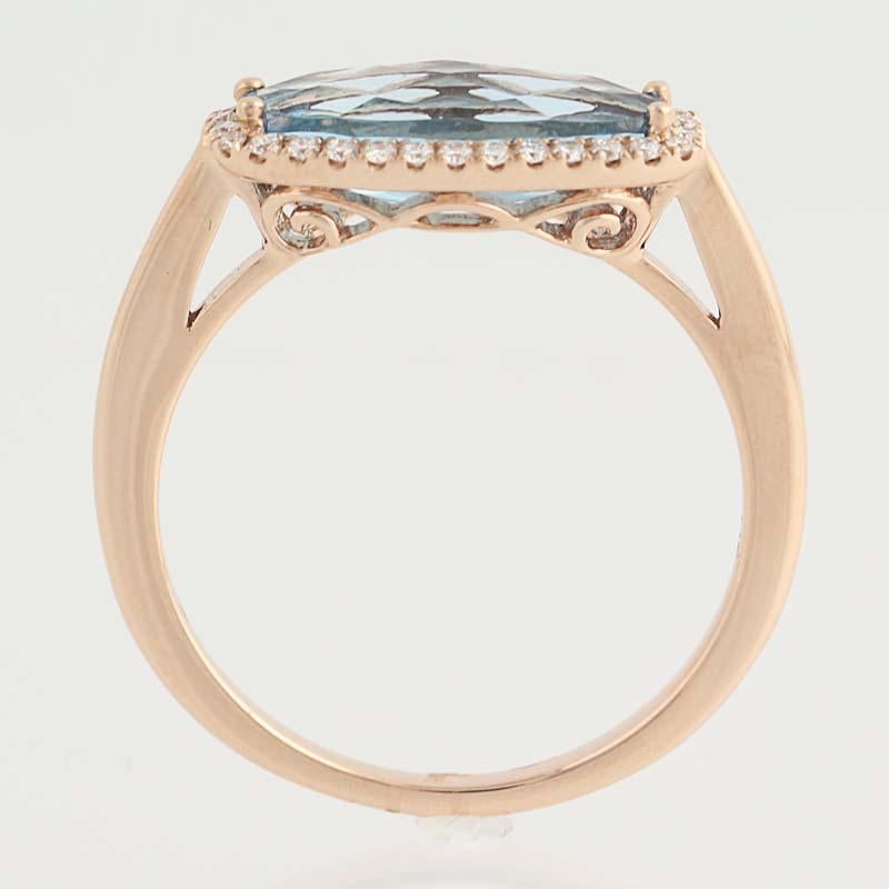 Blue Topaz and Diamond Ring, 14 Karat Rose Gold Halo 1.91 Carat In New Condition In Greensboro, NC