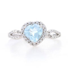 New Blue Topaz & Diamond Ring - 925 Sterling Silver Heart 1.26ctw Size 6 3/4