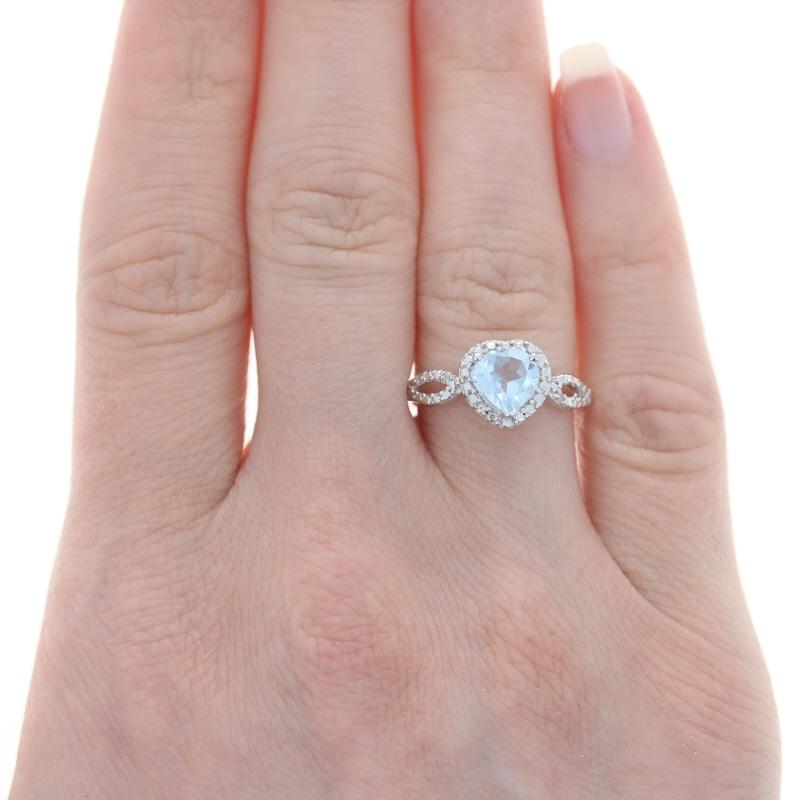 Heart Cut New Blue Topaz & Diamond Ring - 925 Sterling Silver Heart 1.26ctw Size 6 3/4