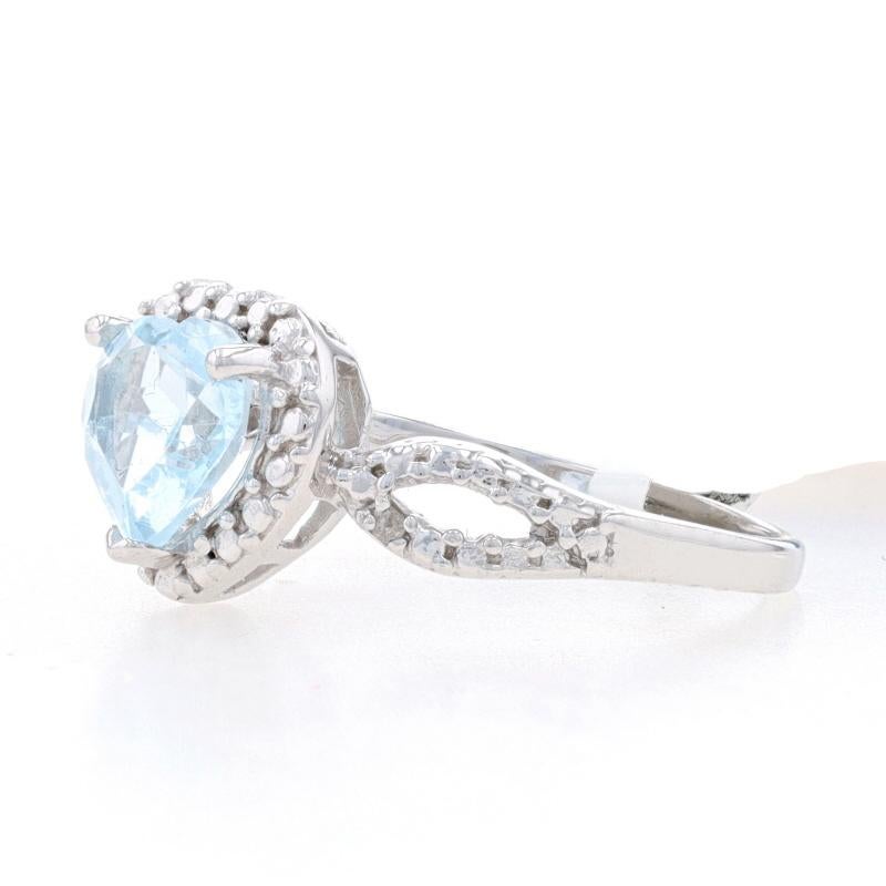 New Blue Topaz & Diamond Ring - 925 Sterling Silver Heart 1.26ctw Size 6 3/4 In New Condition In Greensboro, NC