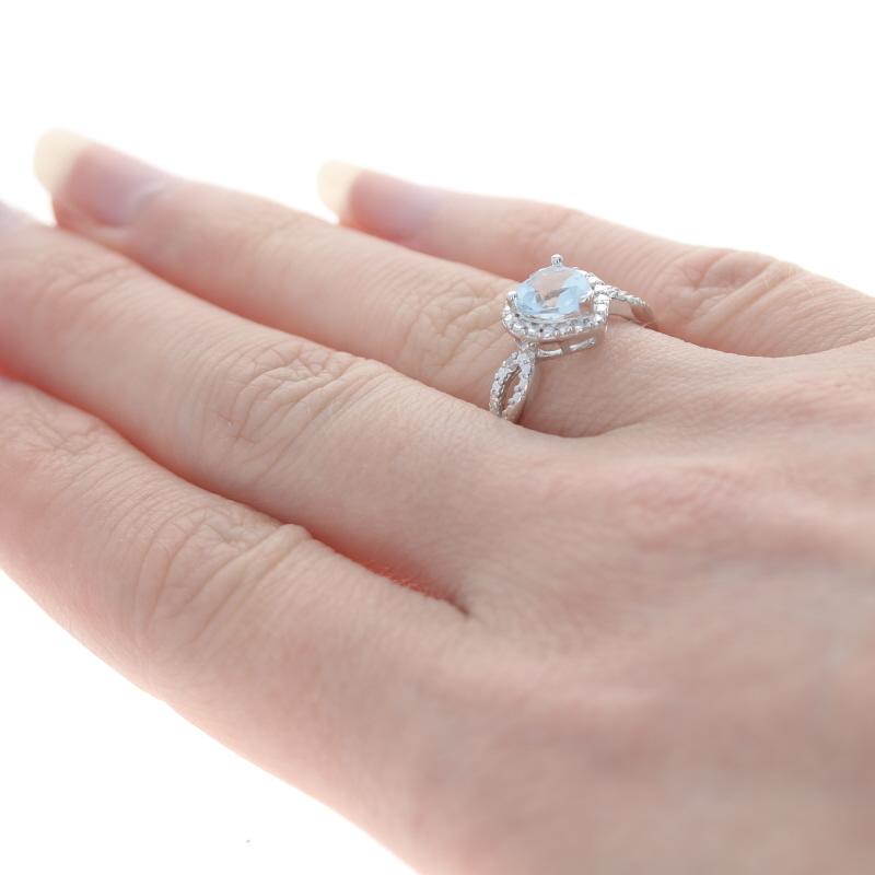 Women's New Blue Topaz & Diamond Ring - 925 Sterling Silver Heart 1.26ctw Size 6 3/4