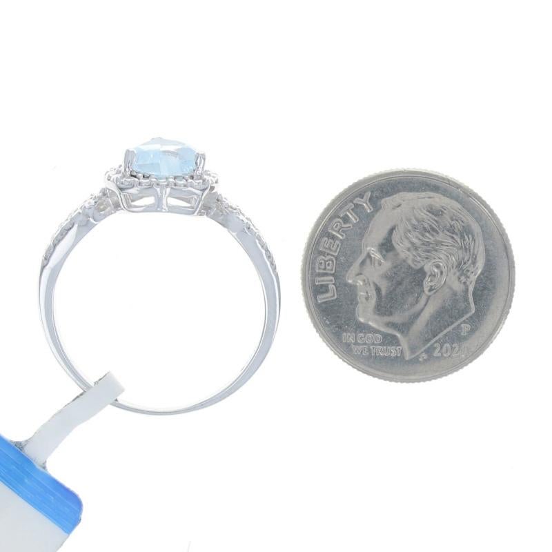 New Blue Topaz & Diamond Ring - 925 Sterling Silver Heart 1.26ctw Size 6 3/4 1