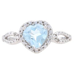New Blue Topaz & Diamond Ring - 925 Sterling Silver Heart 1.26ctw Size 6 3/4