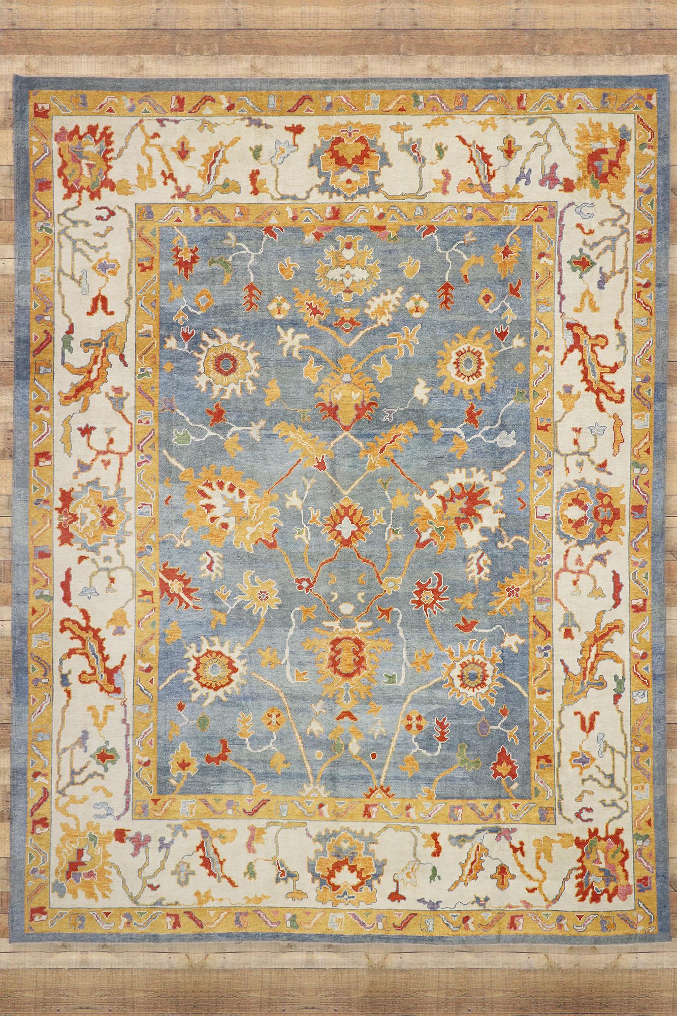 Contemporary Blue Turkish Oushak Rug For Sale 4
