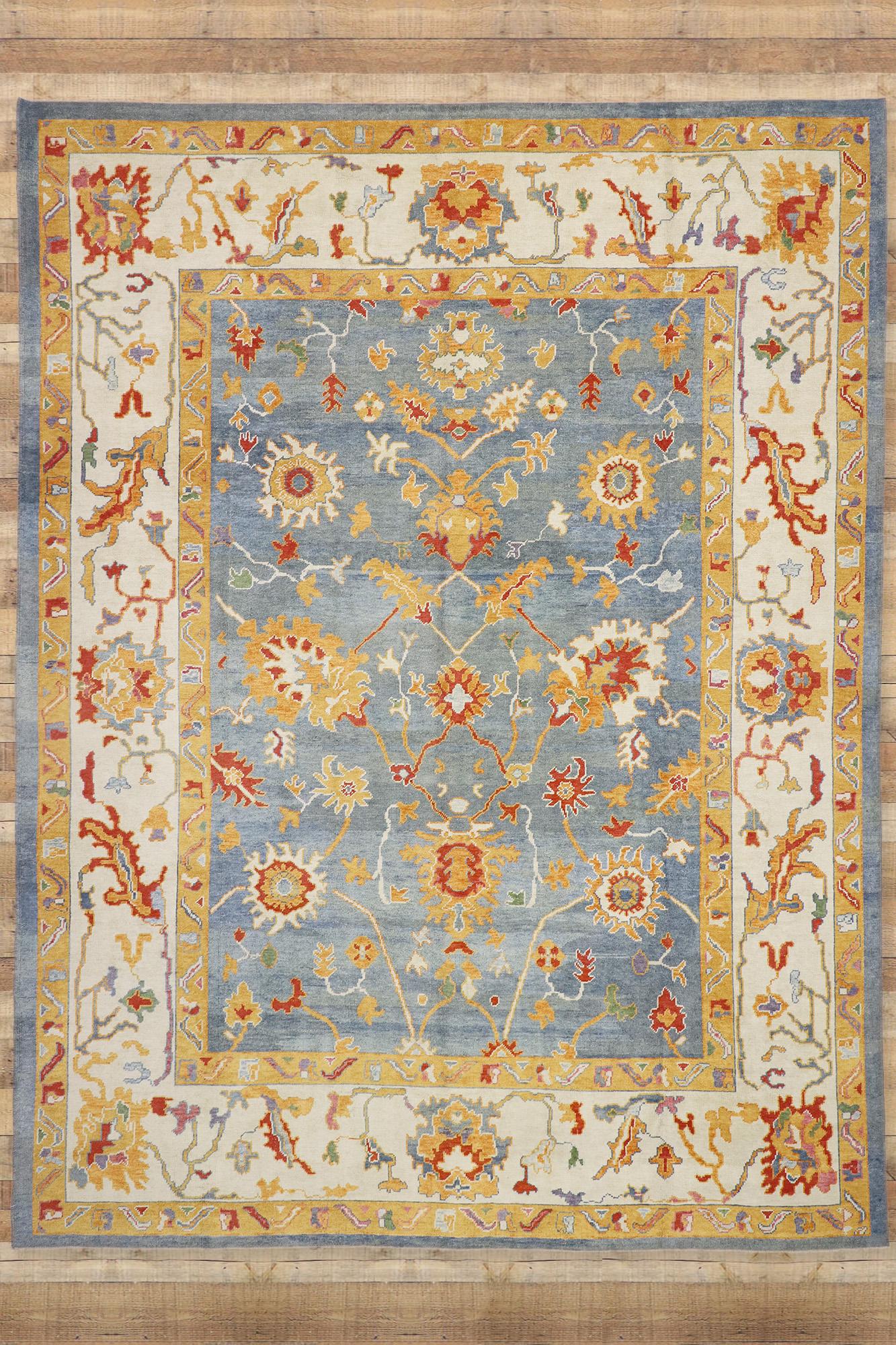 Alfombra turca contemporánea Oushak azul en venta 2