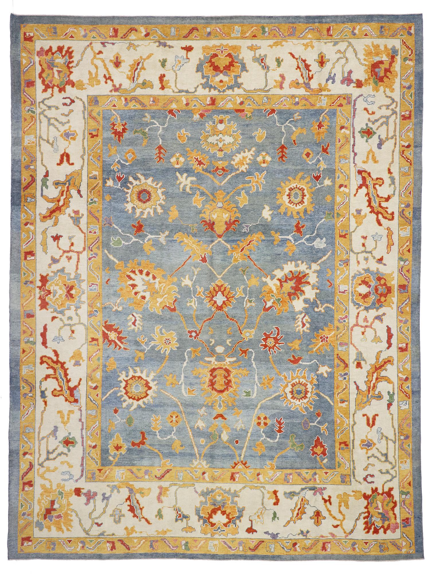 Contemporary Blue Turkish Oushak Rug For Sale 5