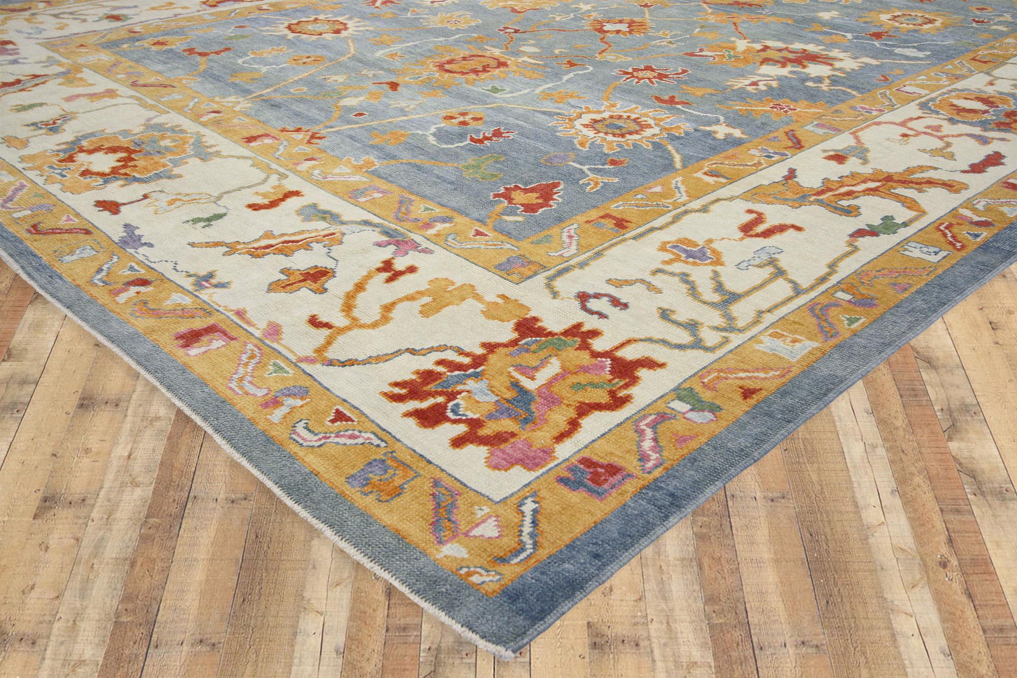 Contemporary Blue Turkish Oushak Rug For Sale 2