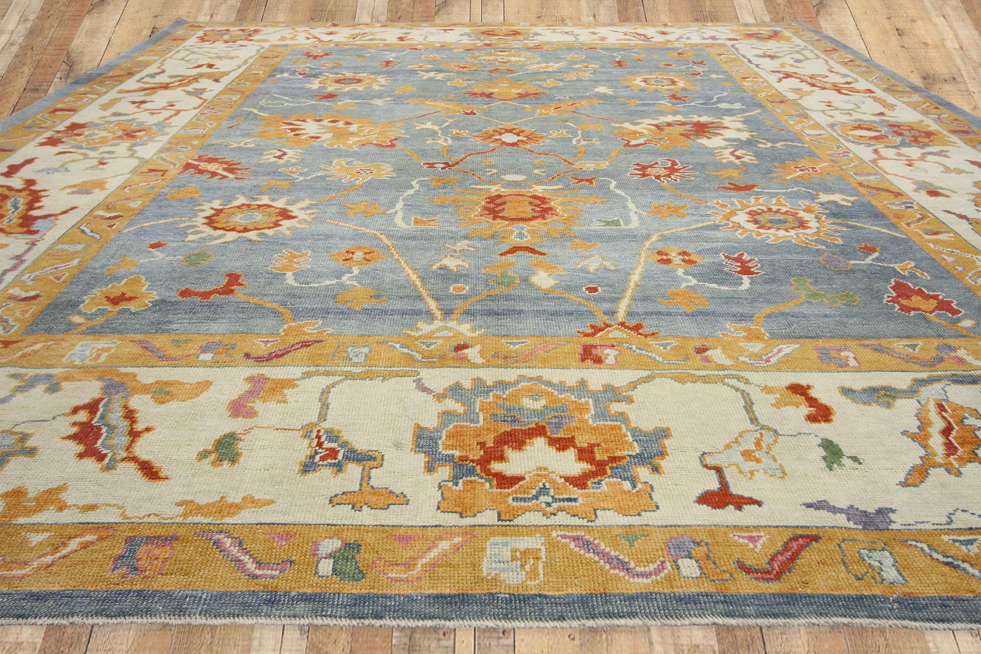 Contemporary Blue Turkish Oushak Rug For Sale 3