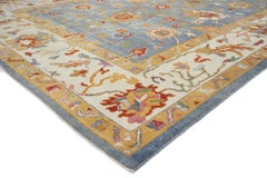 Contemporary Blue Turkish Oushak Rug