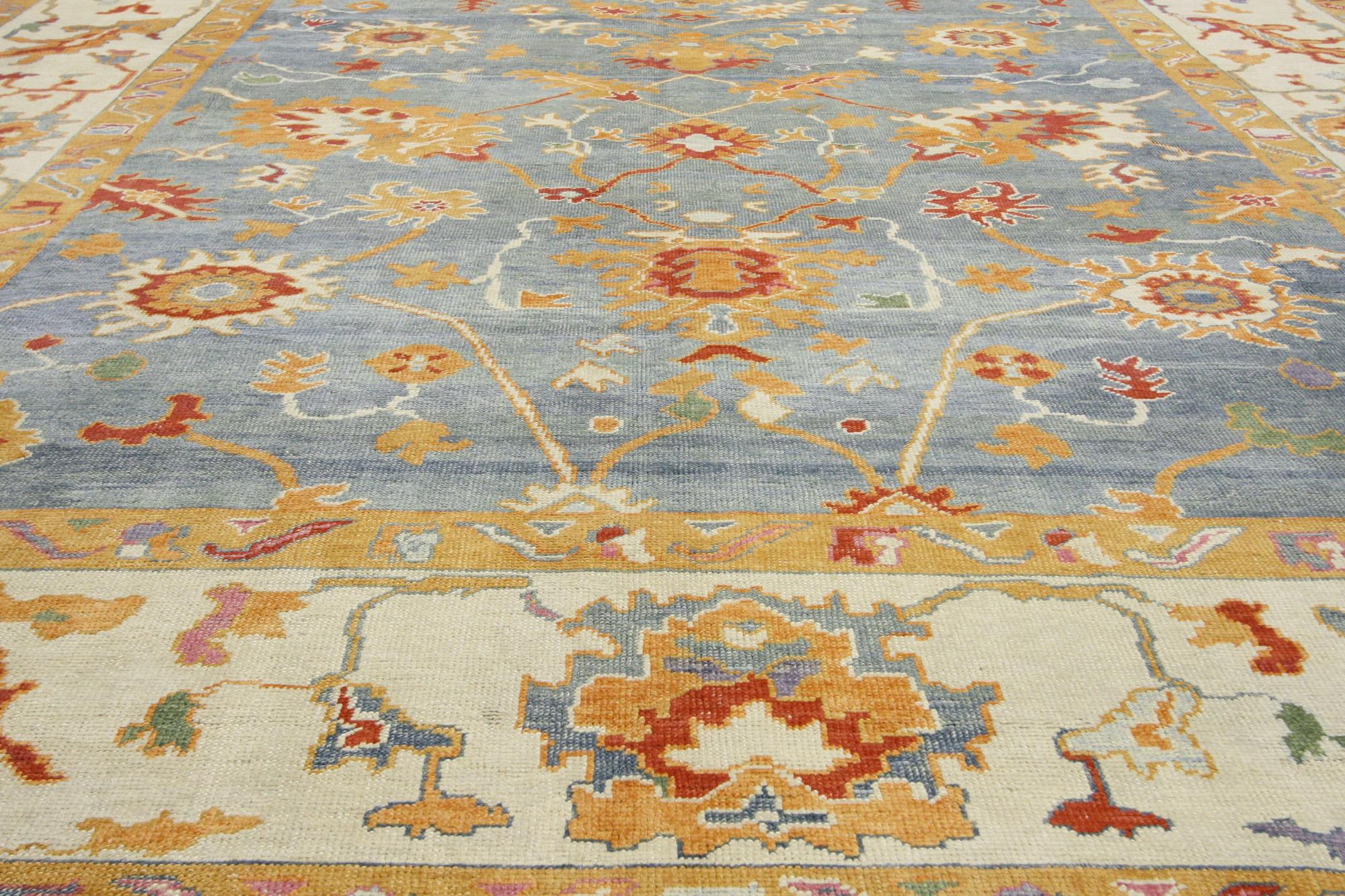 Contemporary Blue Turkish Oushak Rug In New Condition For Sale In Dallas, TX