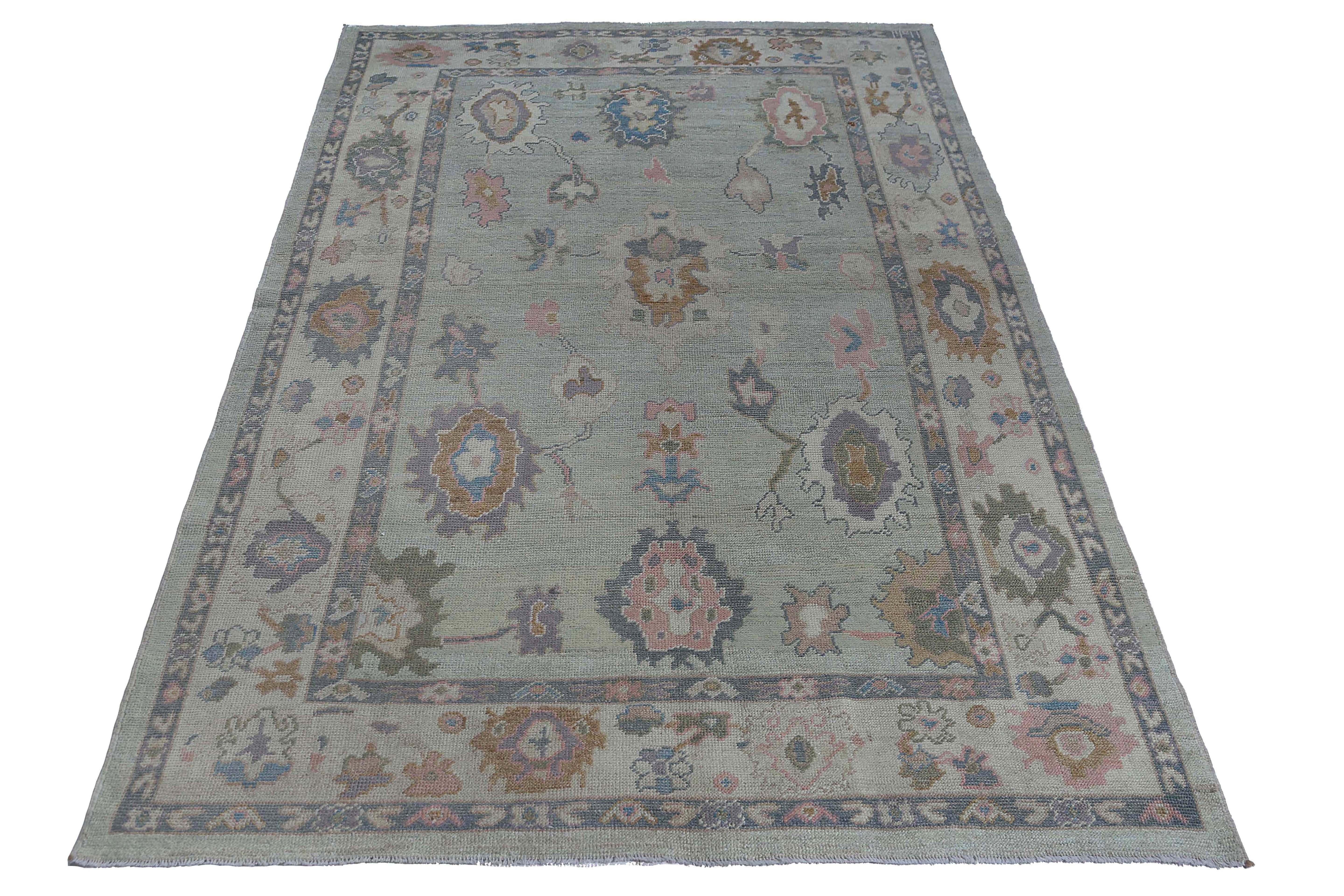 New Blue Turkish Rug in Oushak Design In New Condition For Sale In Dallas, TX