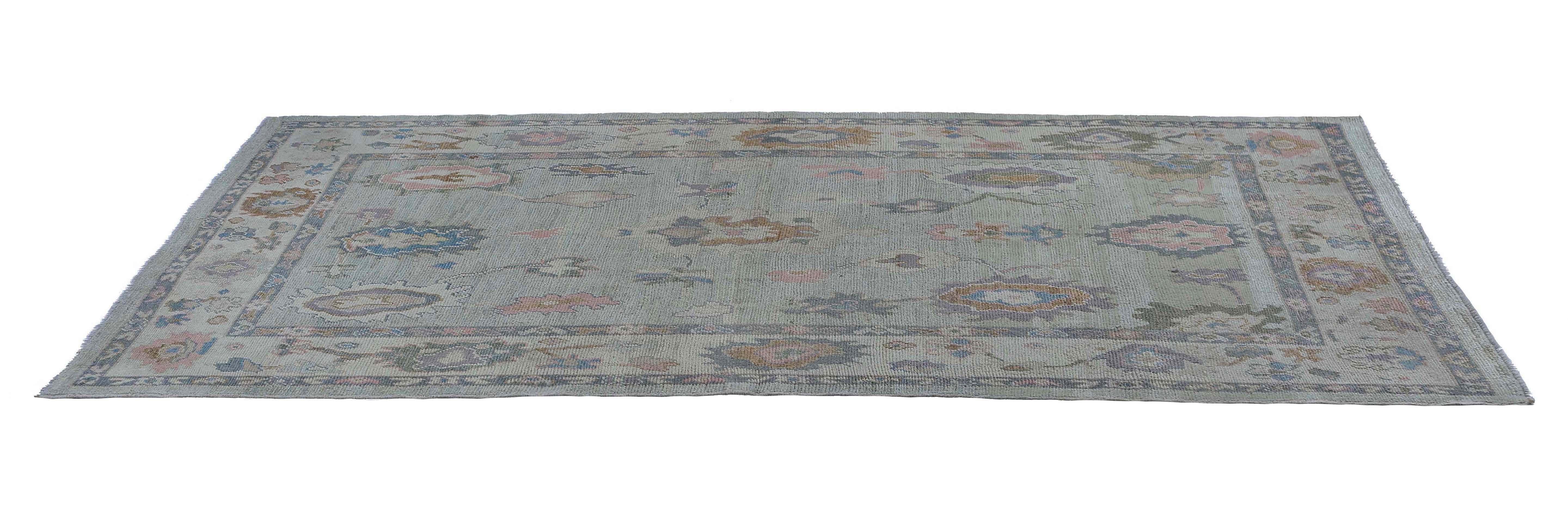 Contemporary New Blue Turkish Rug in Oushak Design For Sale