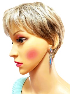 New Blue Turquoise & Pink MOP Marcasite Sterling Silver Post Earrings