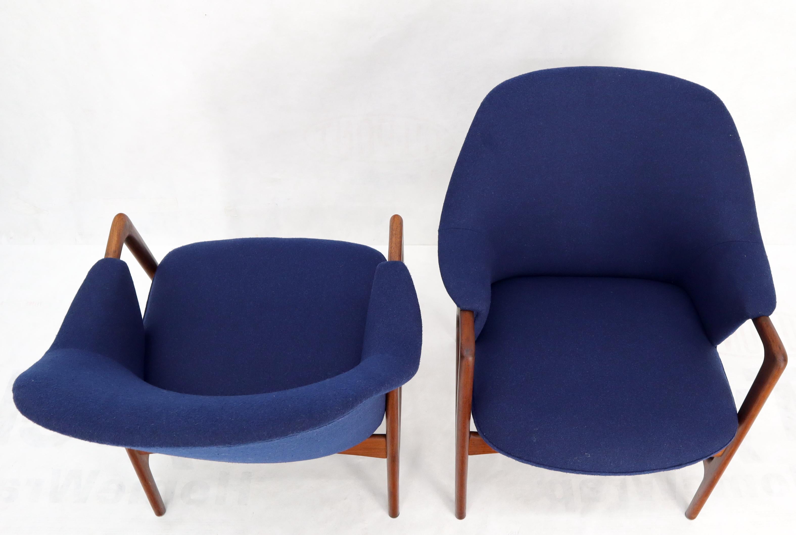 New Blue Wool Upholstery Teak Frames Danish Mid-Century Modern Lounge Chairs For Sale 9