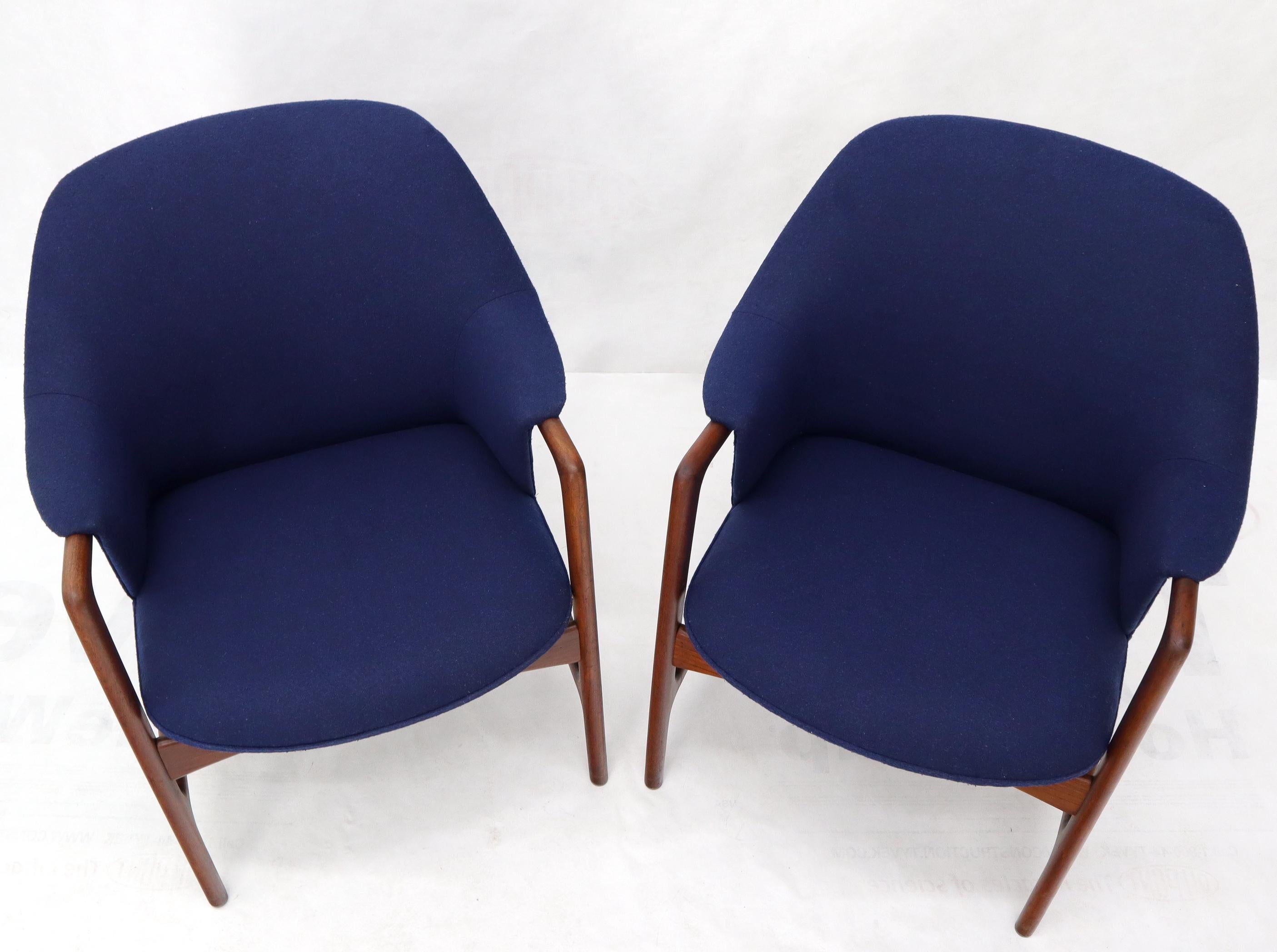 New Blue Wool Upholstery Teak Frames Danish Mid-Century Modern Lounge Chairs For Sale 2
