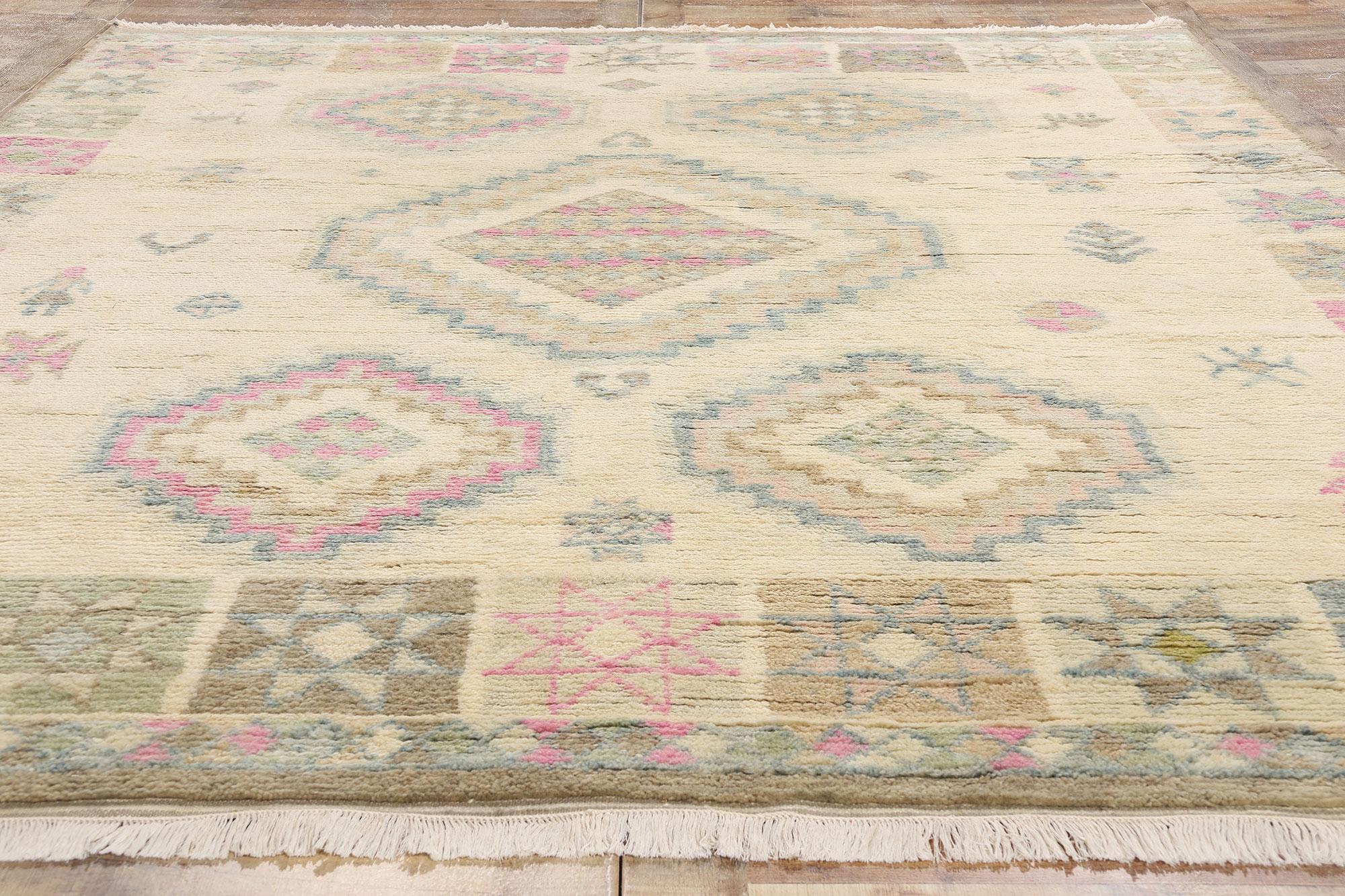 Wool New Blushing Desert Oasis Modern Moroccan Rug, 08'01 x 10'00 For Sale