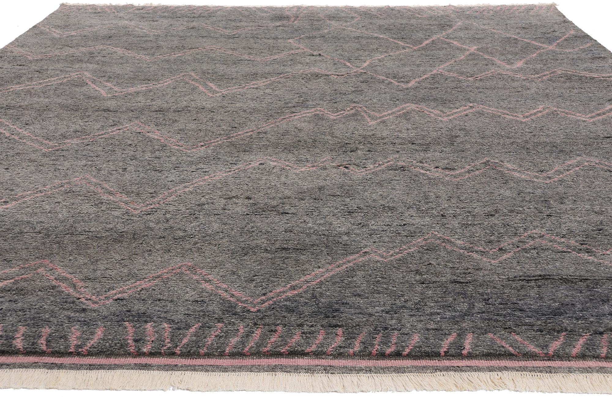 Pakistani New Blushing Midnight Modern Gray Moroccan Rug with Transitional Style For Sale