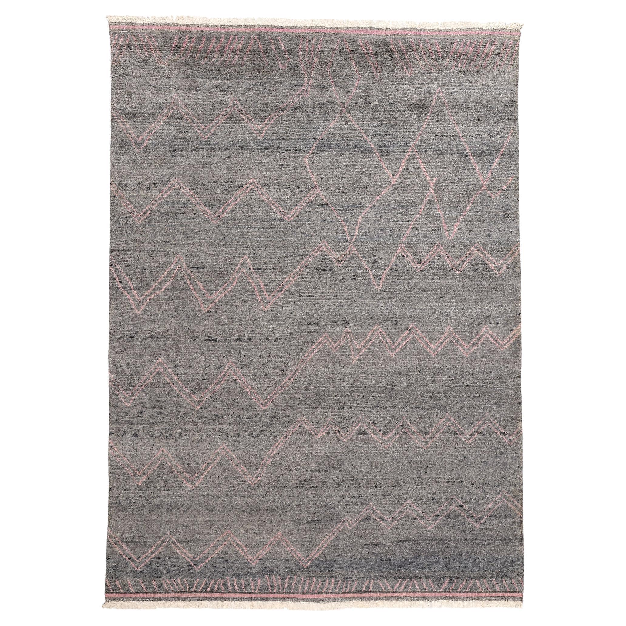 New Blushing Midnight Modern Gray Moroccan Rug with Transitional Style