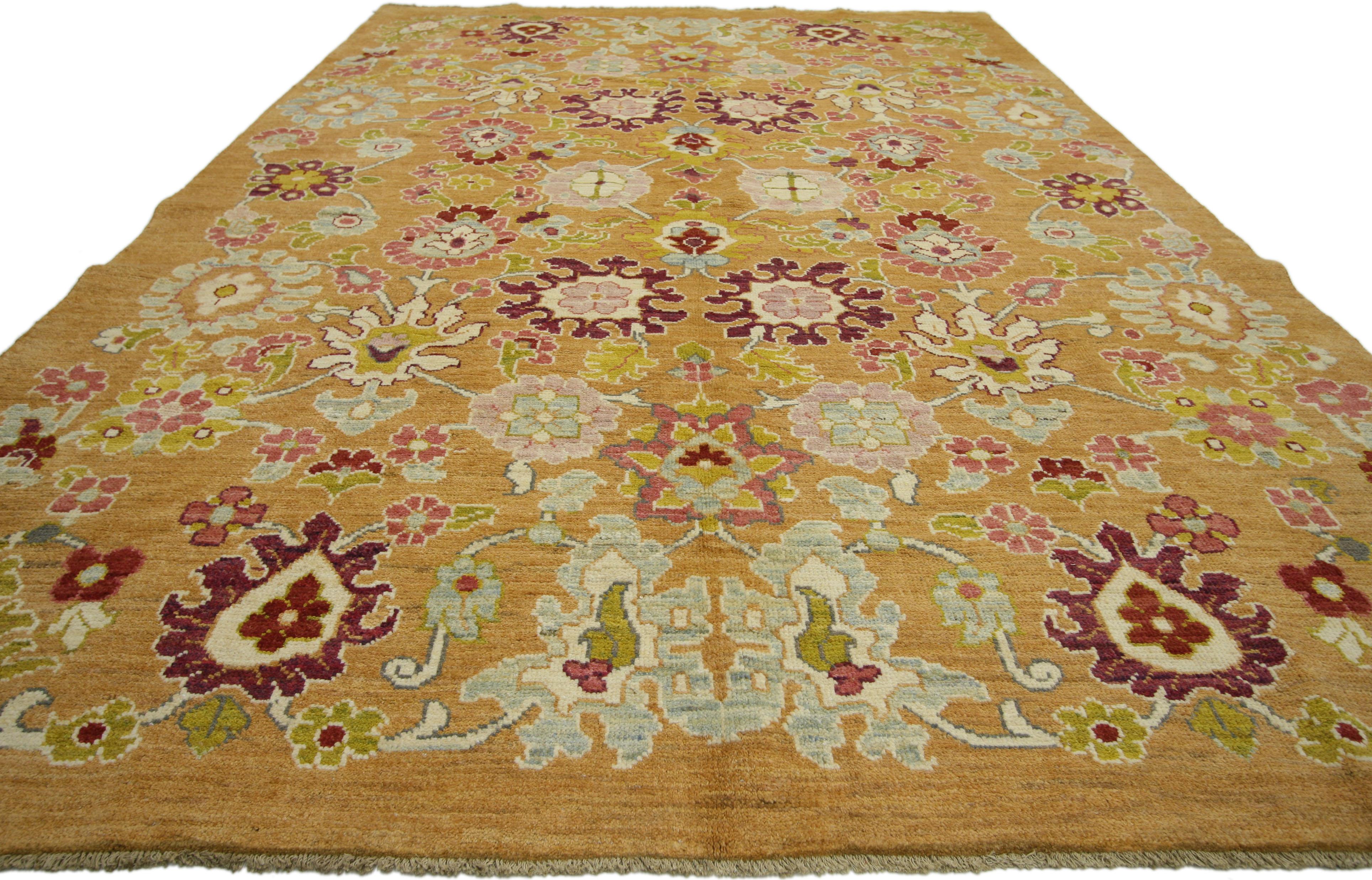 Hand-Knotted New Colorful Turkish Oushak Rug with Modern Contemporary Style