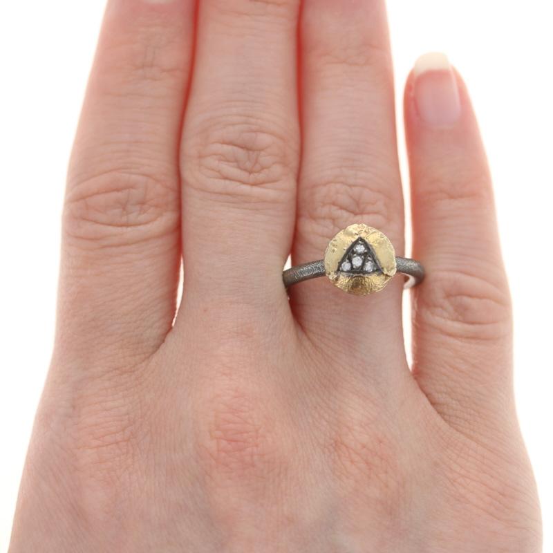 Single Cut New Bora Diamond Ring, Sterling Silver & 18k Yellow Gold
