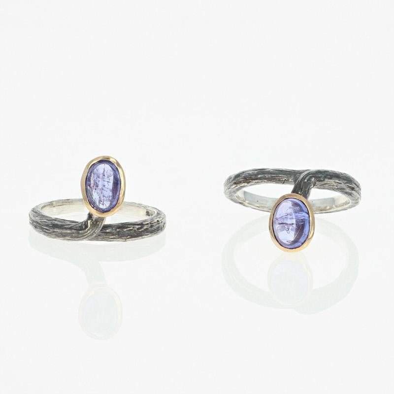New Bora Oval Cut Tanzanite Set of 2 Rings, Silver & Bronze Stackable 2